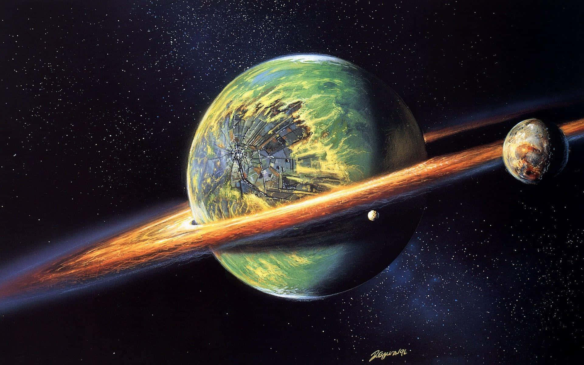 Sci Fi Planet Ring Construction Background