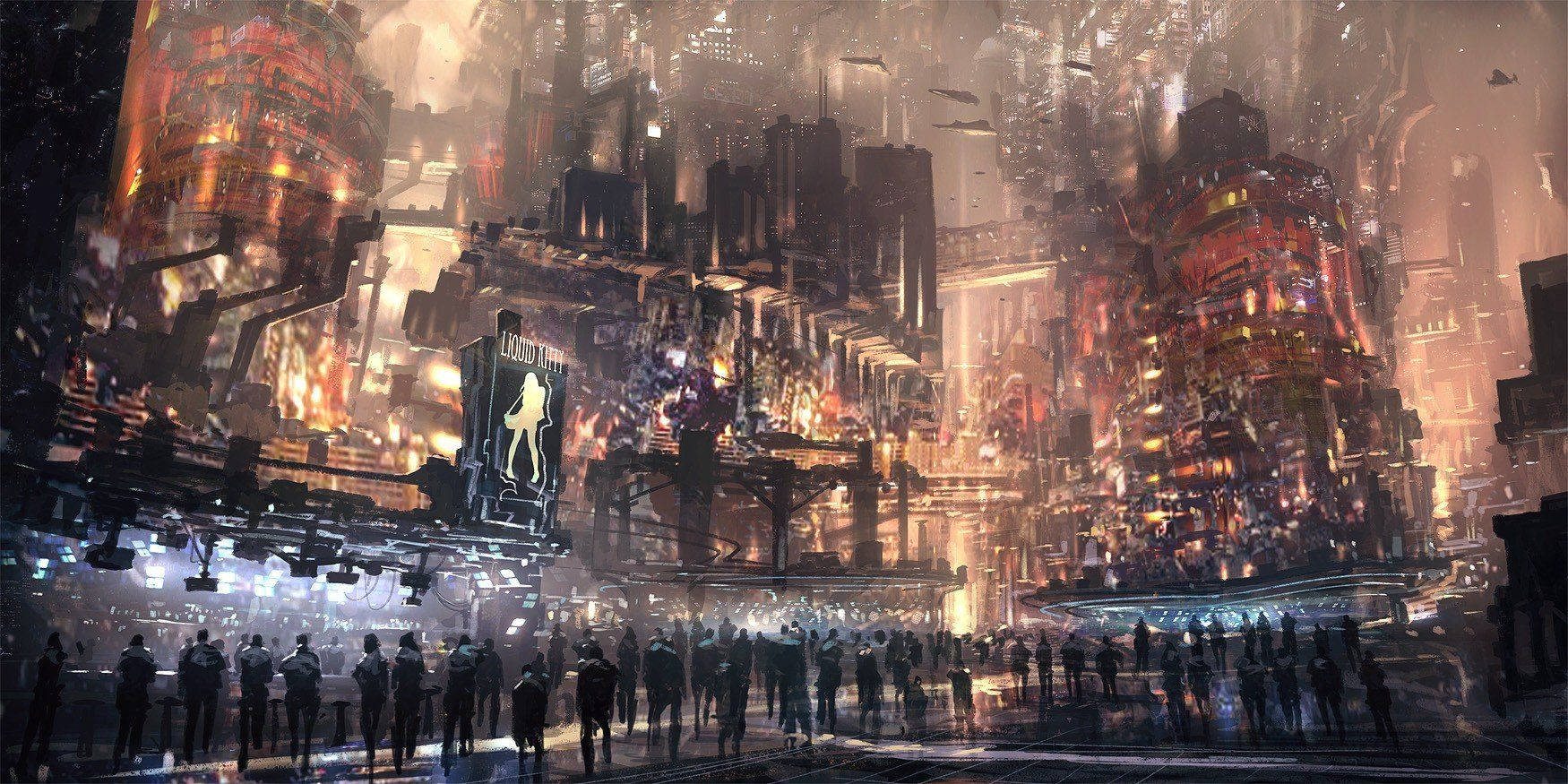 Science Fiction Animated City In Cyberpunk