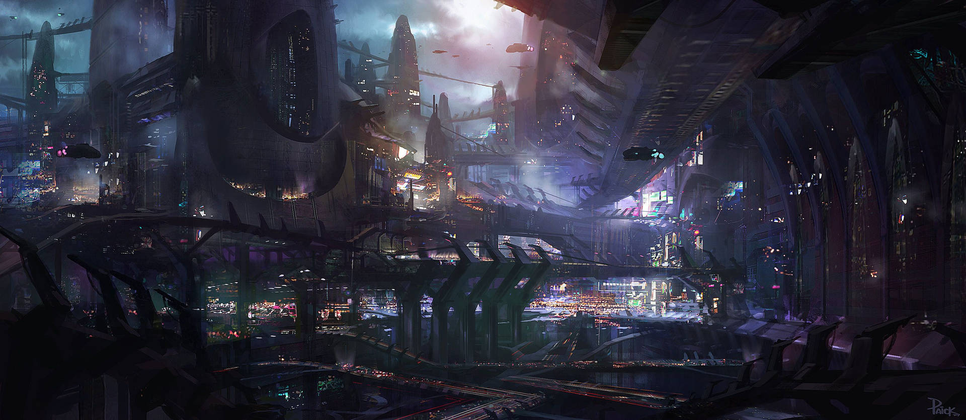 Science Fictional City Of Cyberpunk Background