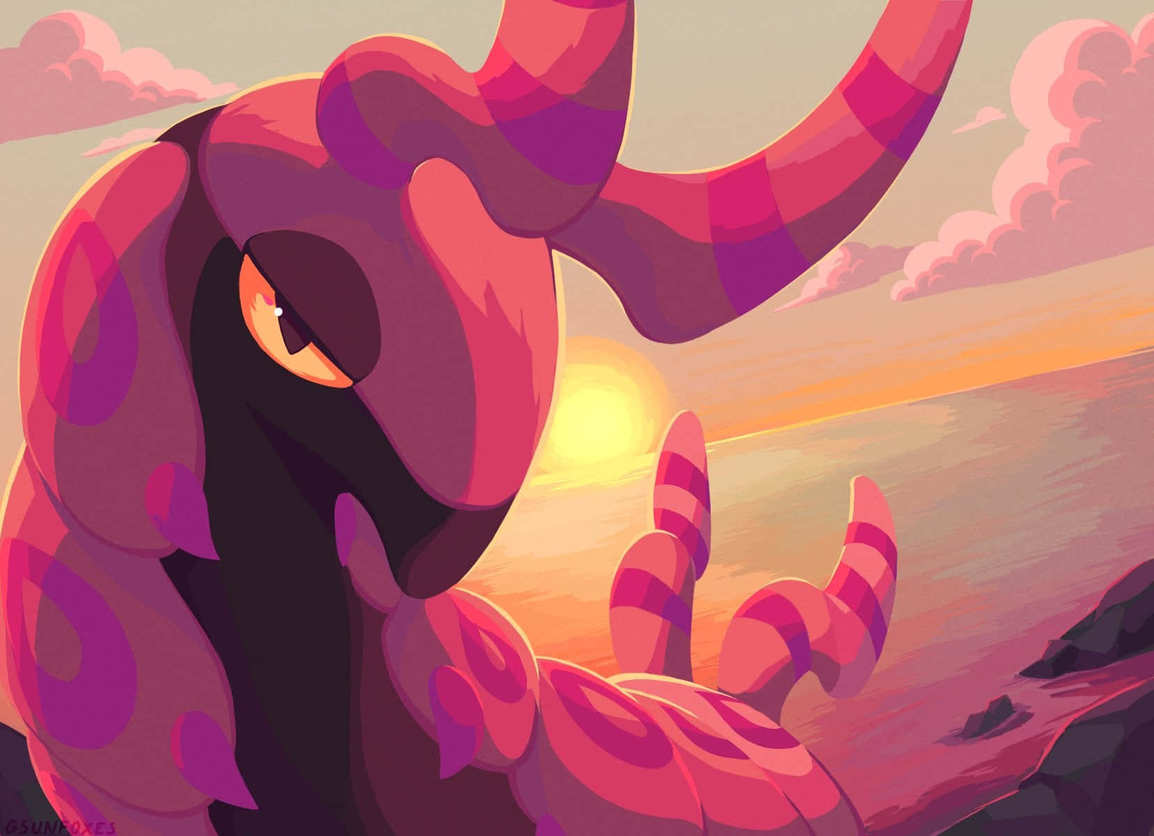 Scolipede Beneath The Sunset Sky Desktop Background