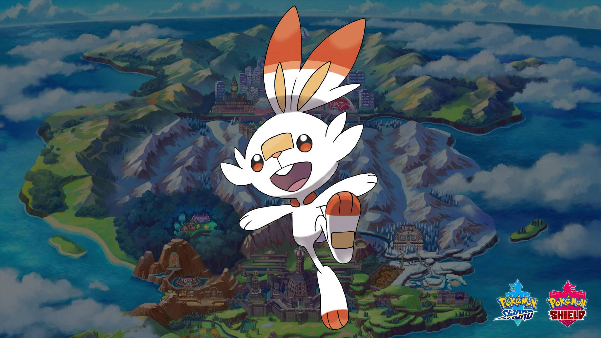 Scorbunny On Galar Map Background