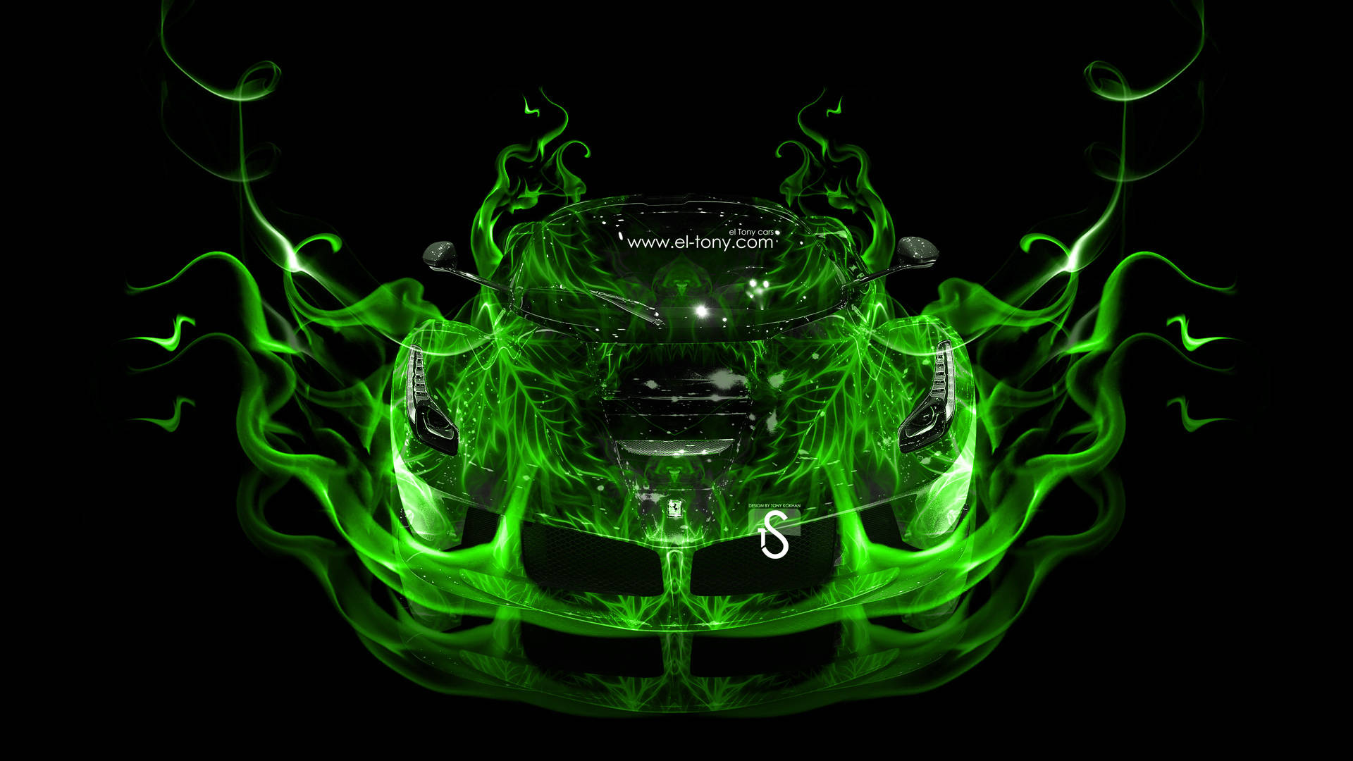 Scorching Hot Green Fire Car Background