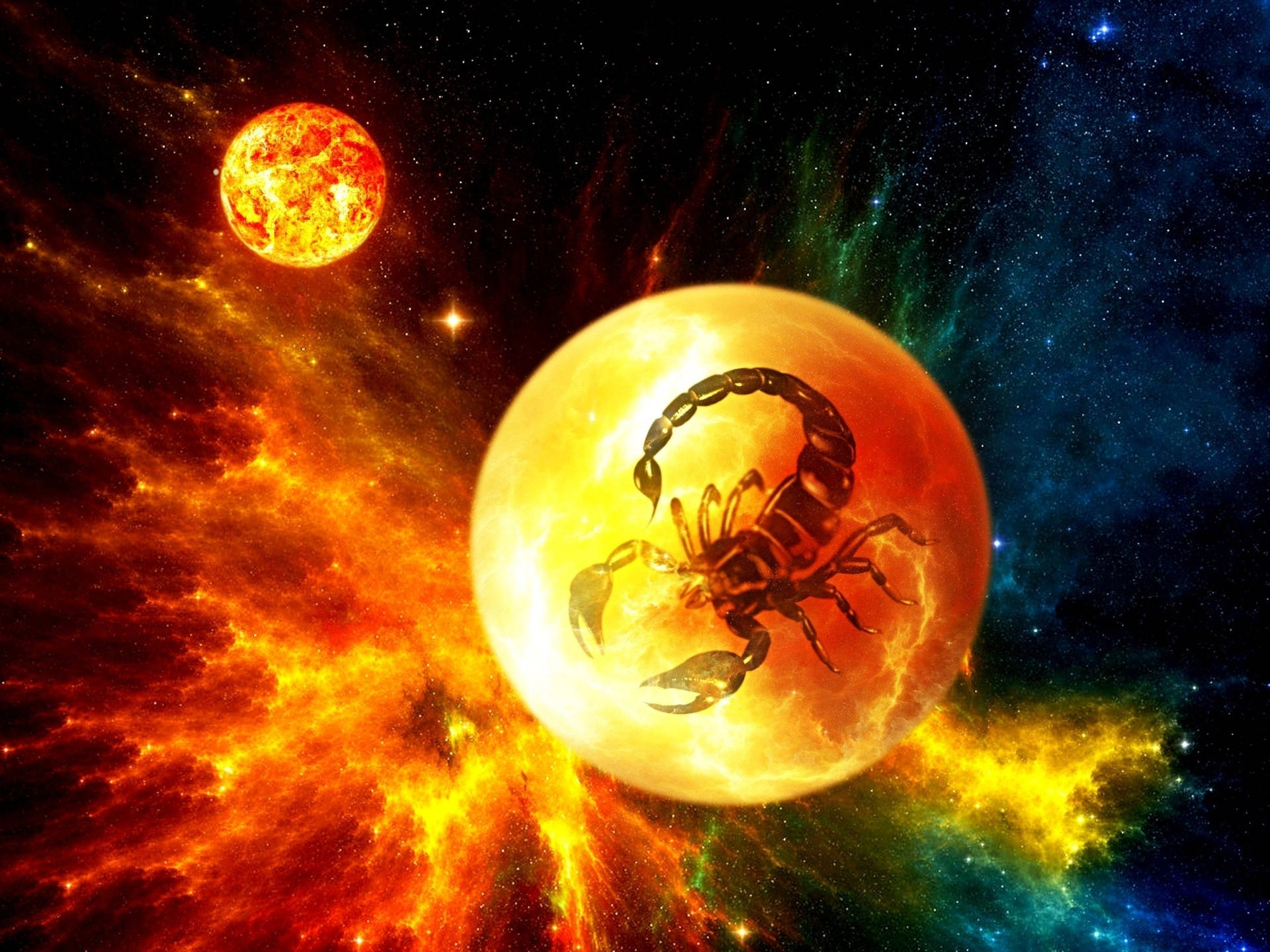 Scorpio In Orange Planet Background