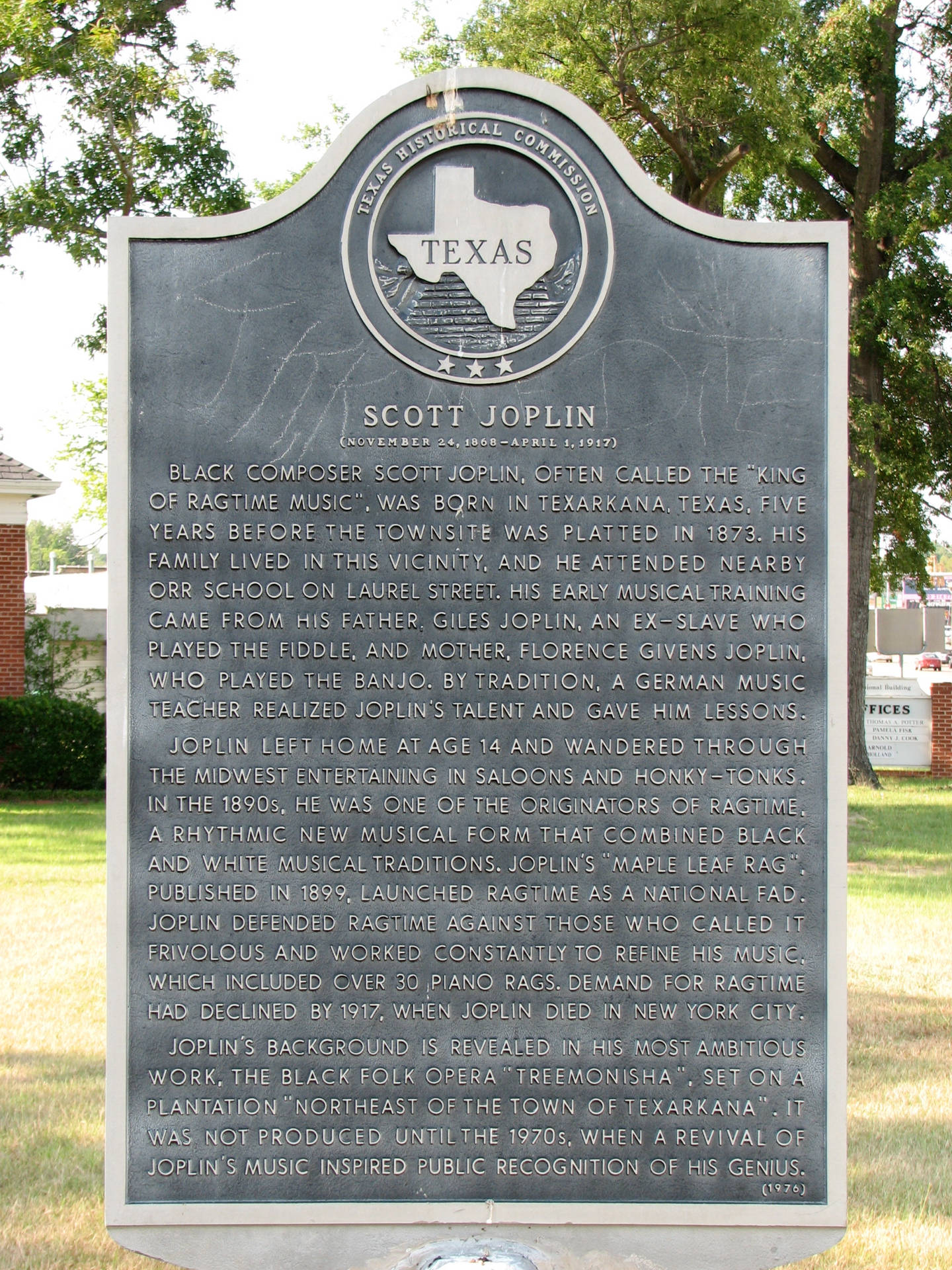 Scott Joplin Historical Plaque