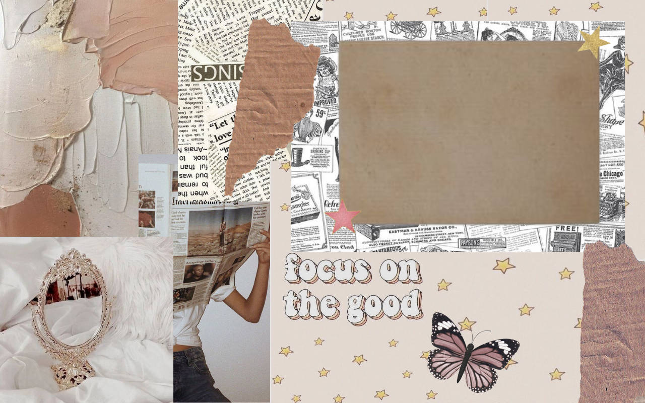 Scrapbook Butterfly Beige Aesthetic Desktop Background