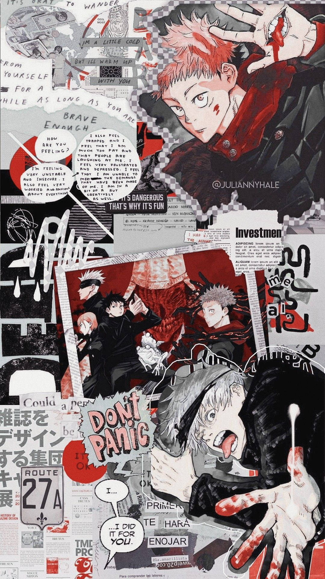 Scrapbook Collage Jujutsu Kaisen Phone Main Characters Background