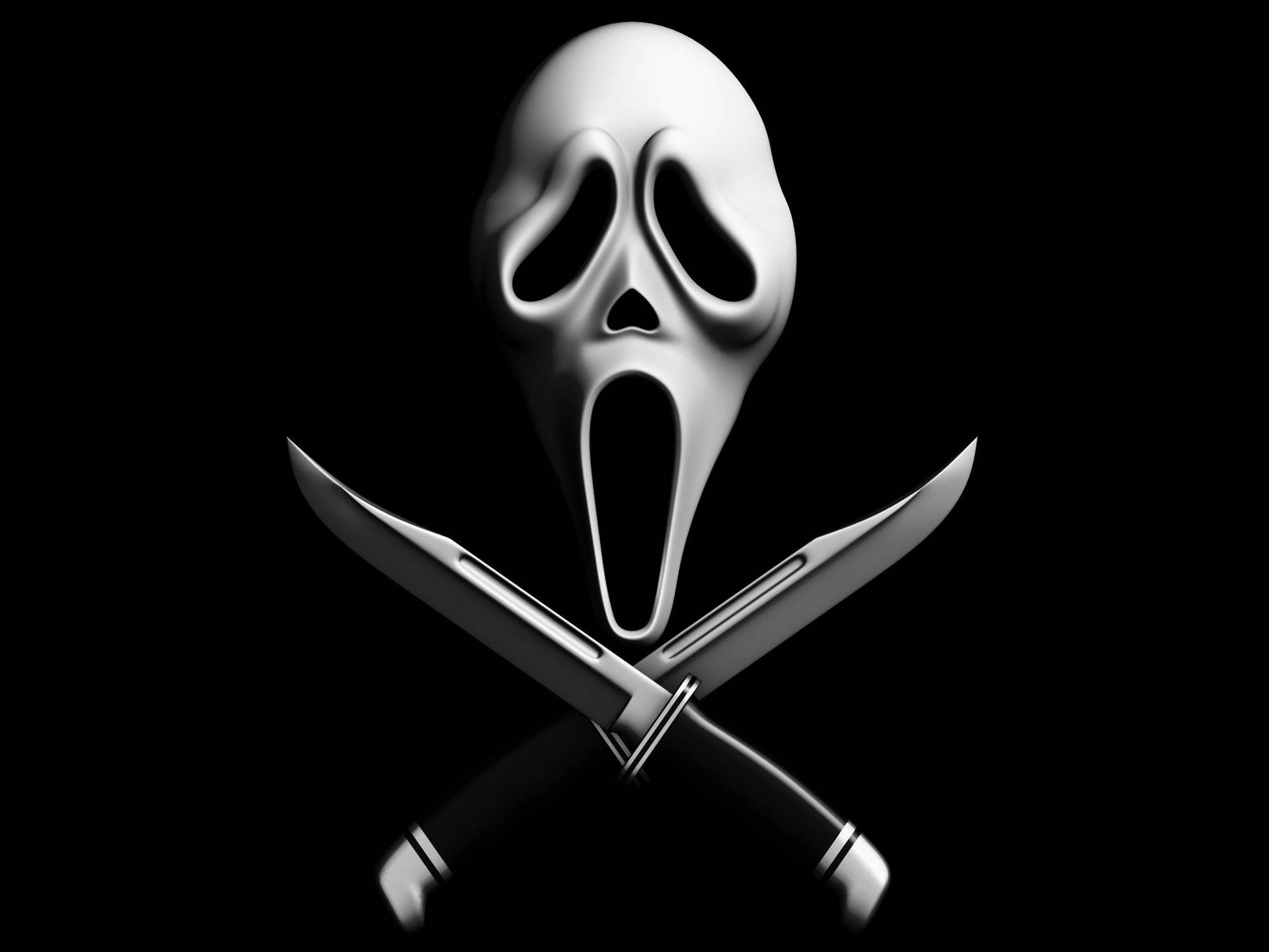 Scream Ghostface Mask On Knives Background