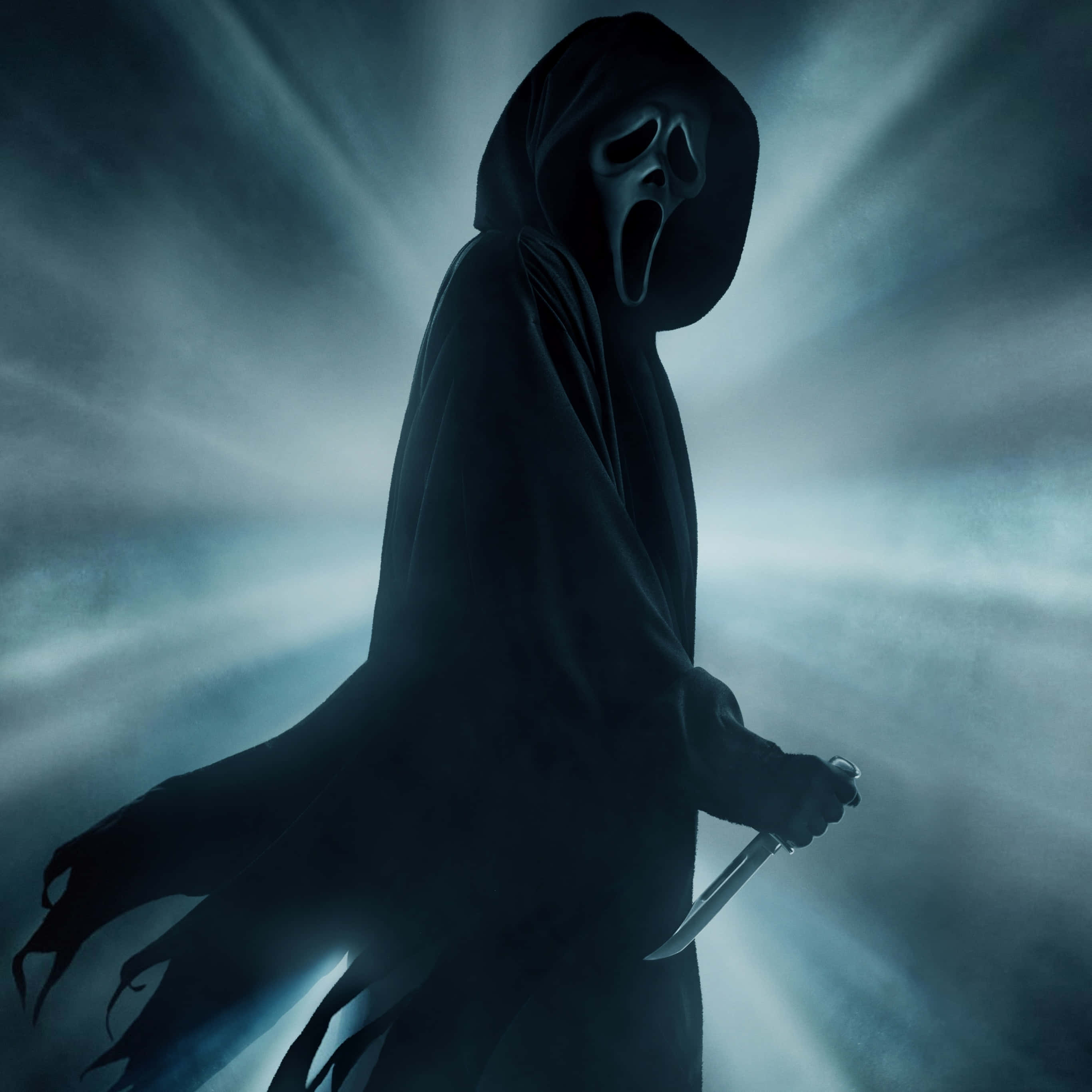 Scream Movie Poster With A Man In A Hooded Robe Background