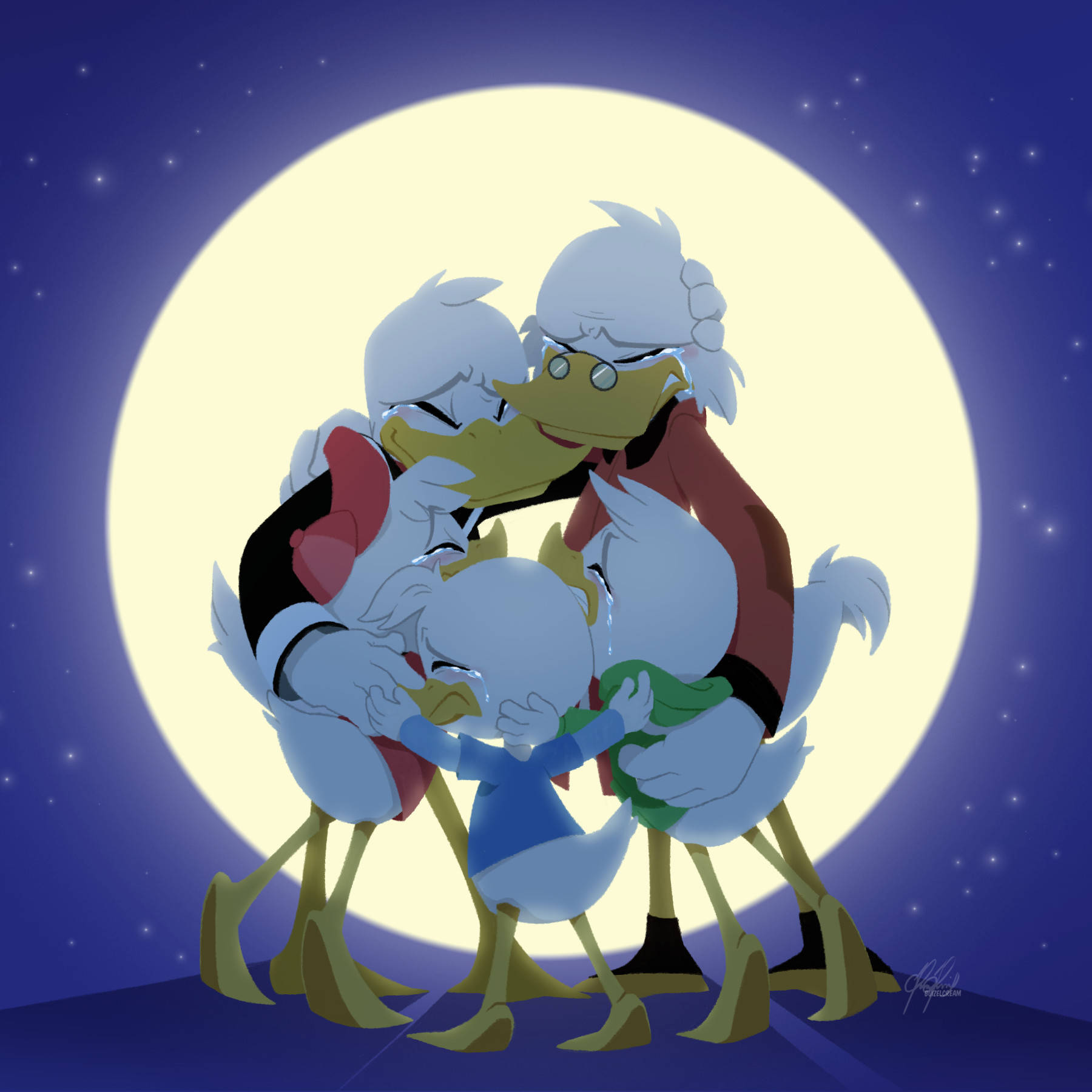Scrooge Mcduck Family Under The Moon Background