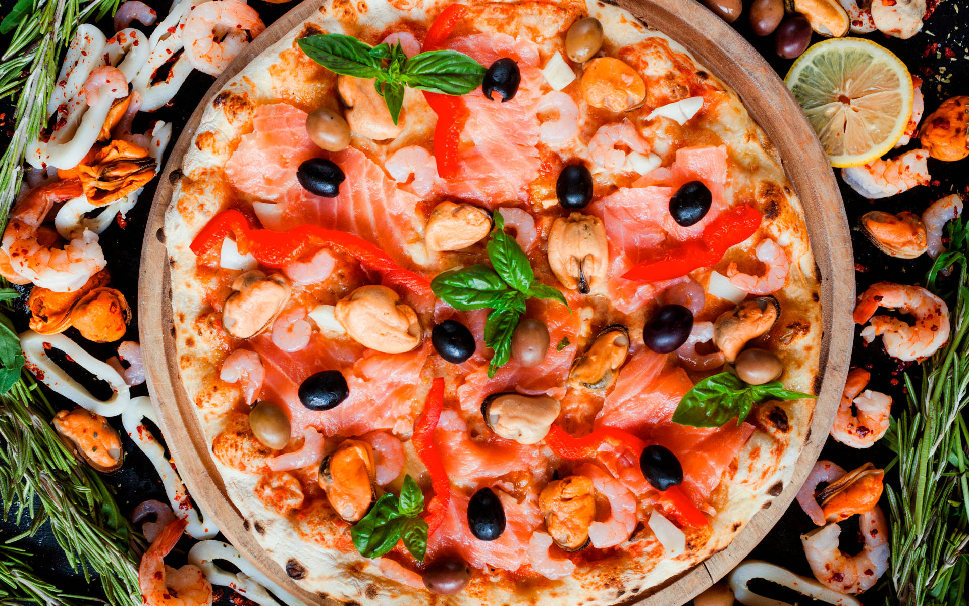 Scrumptious Seafood Pizza Background