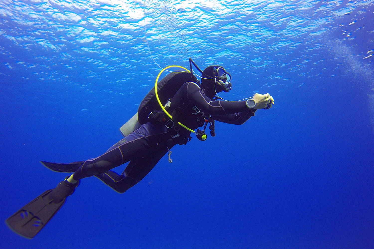 Scuba Diver Diving Blue Sea Background