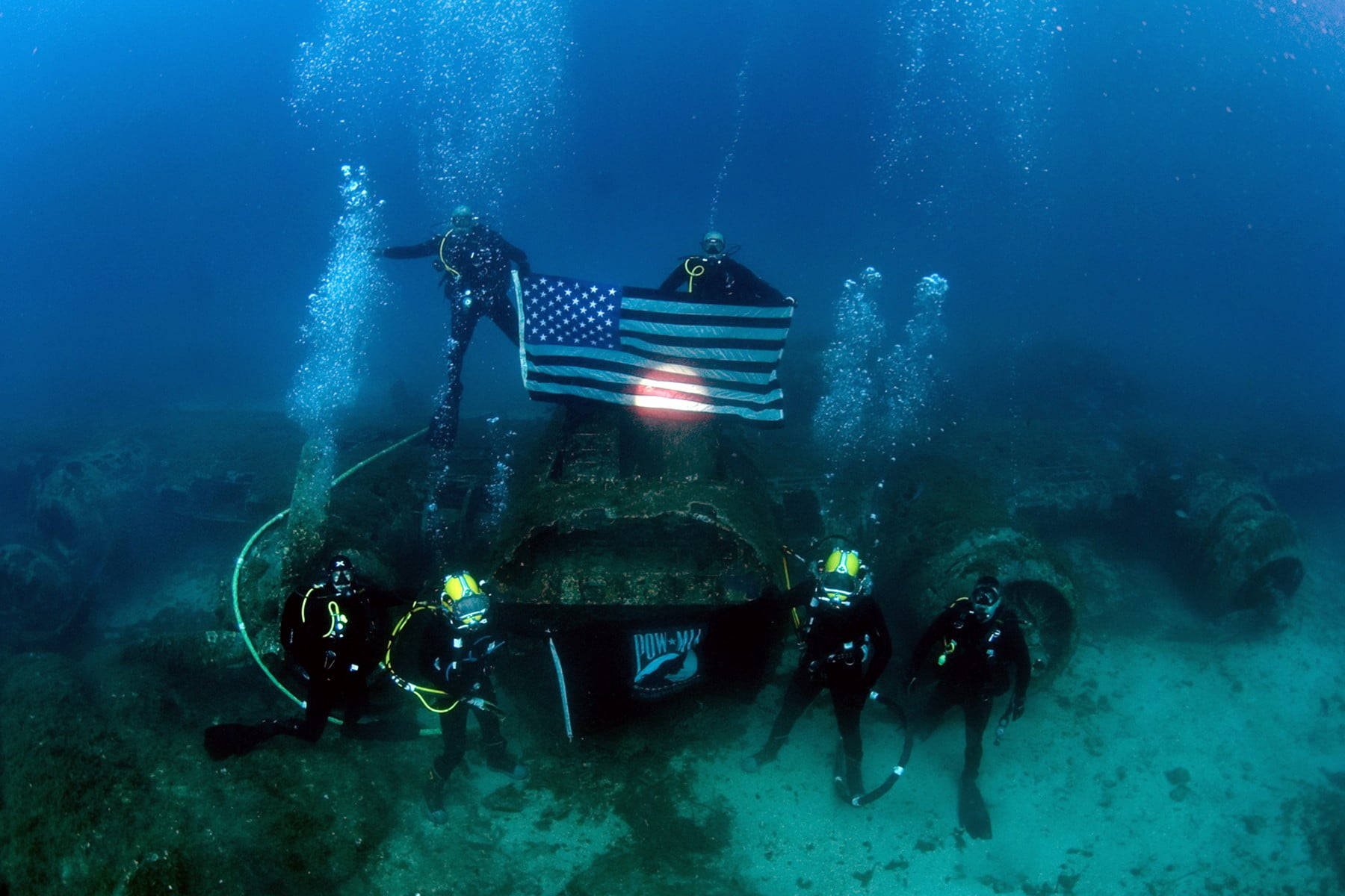 Scuba Diving American Flag Background