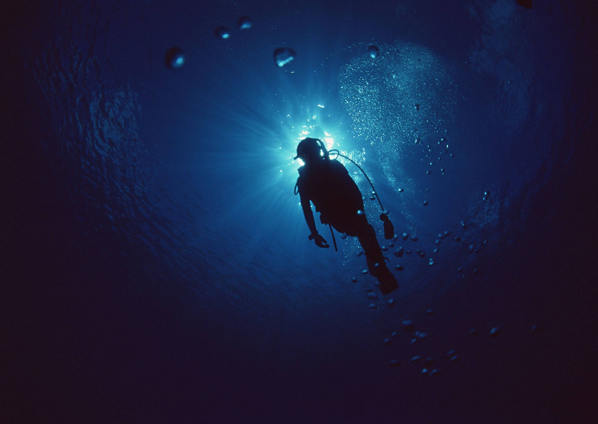 Scuba Diving In The Deep Blue Sea Background