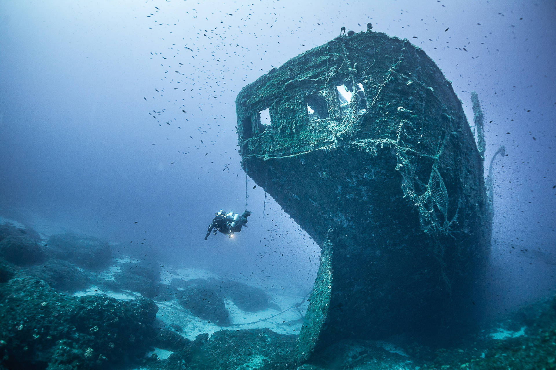 Scuba Diving Old Shipwreck Background