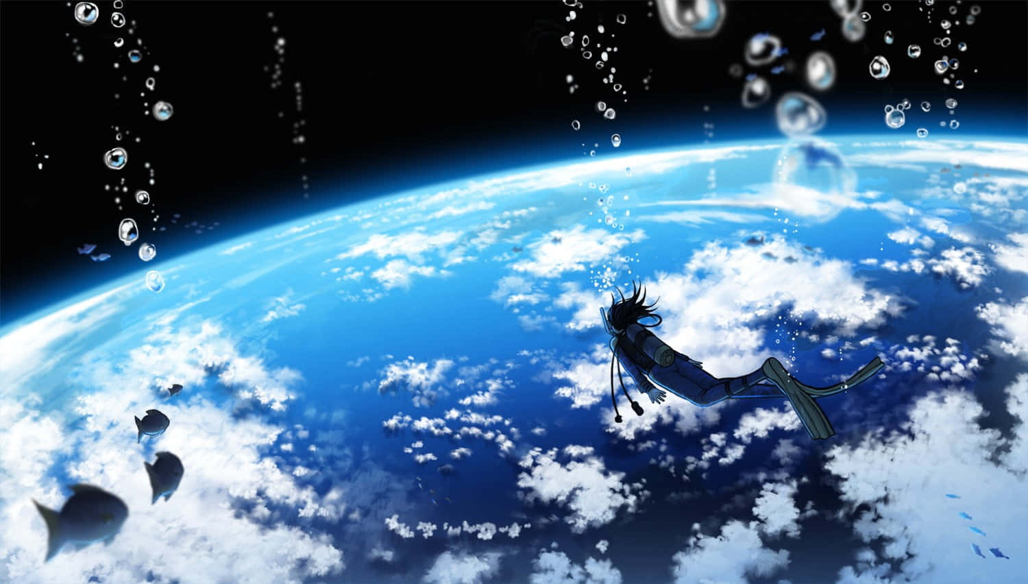 Scuba Diving On Earth With Bubble Anime