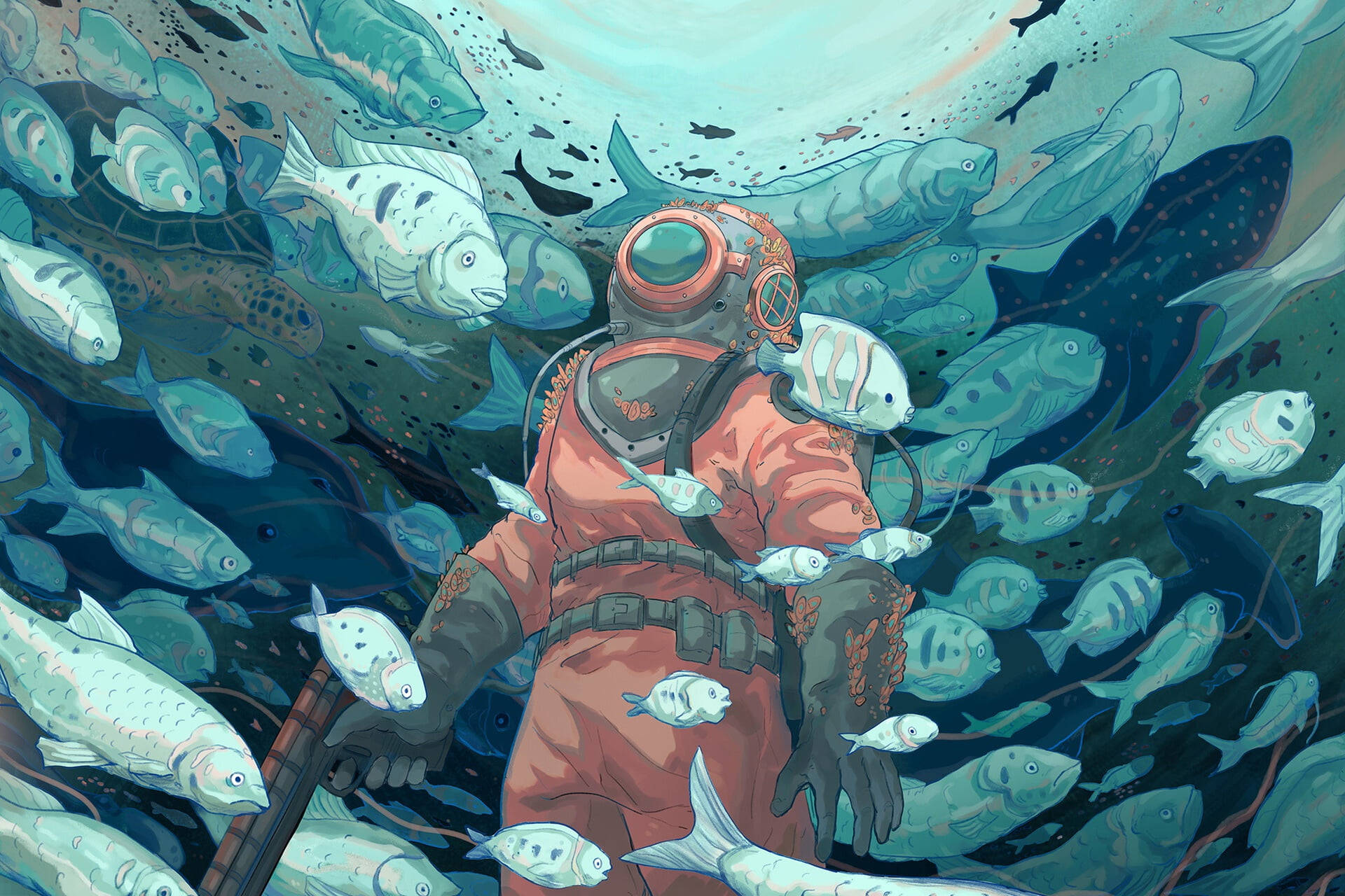 Scuba Diving Retro Gear Painting Background