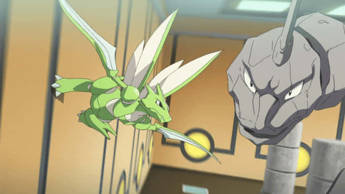 Scyther Fighting With Onix Background