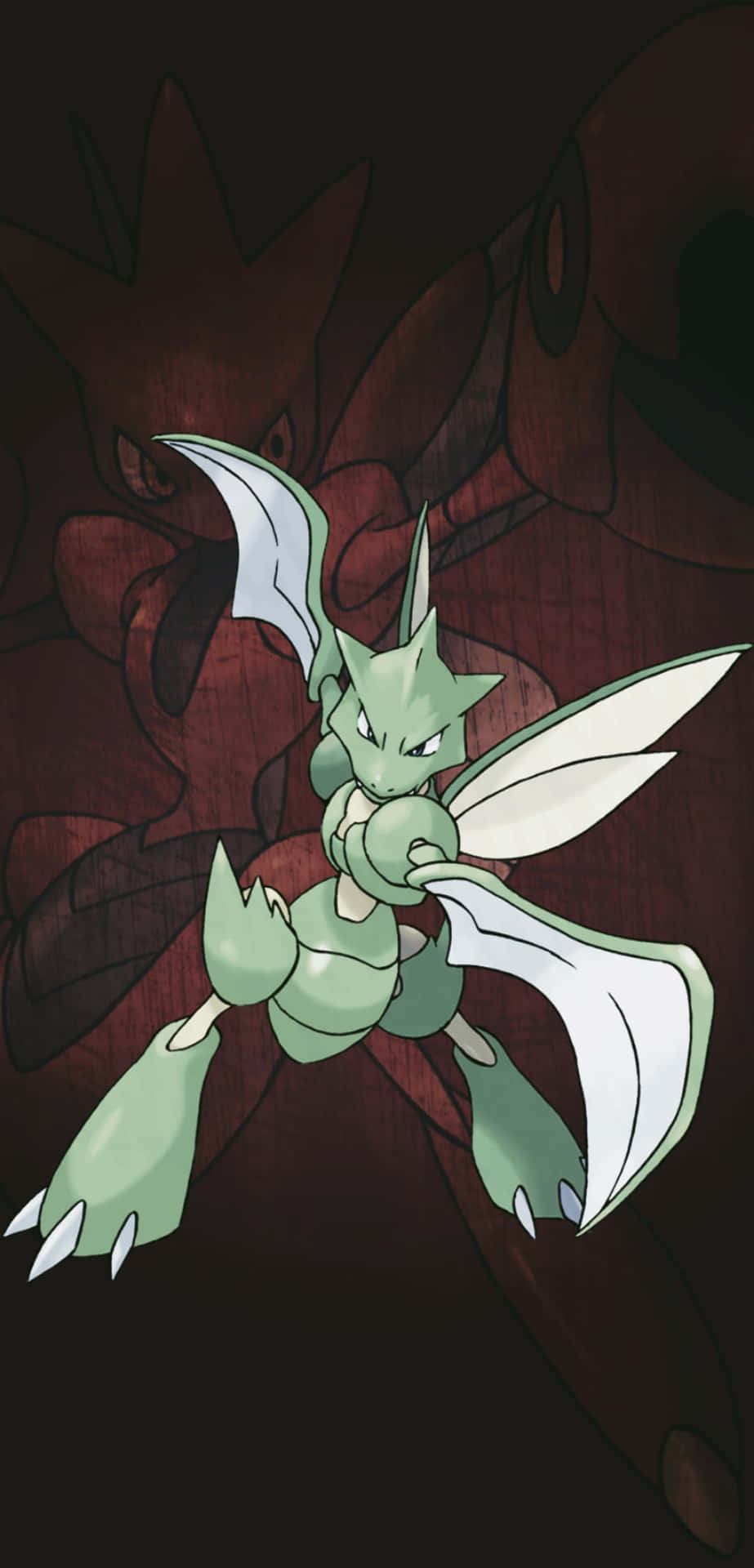 Scyther Green Red Portrait Background