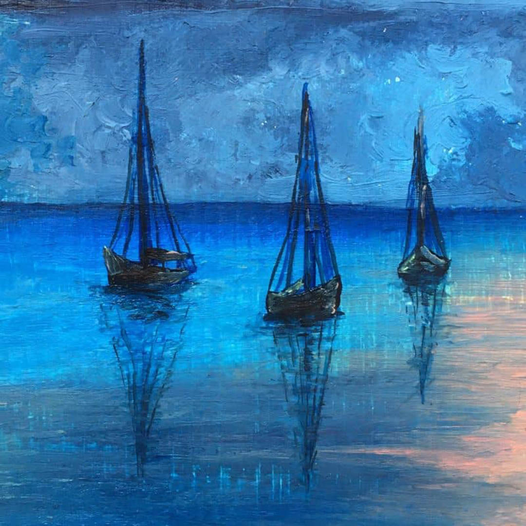 Sea Boats Blue Painting Background