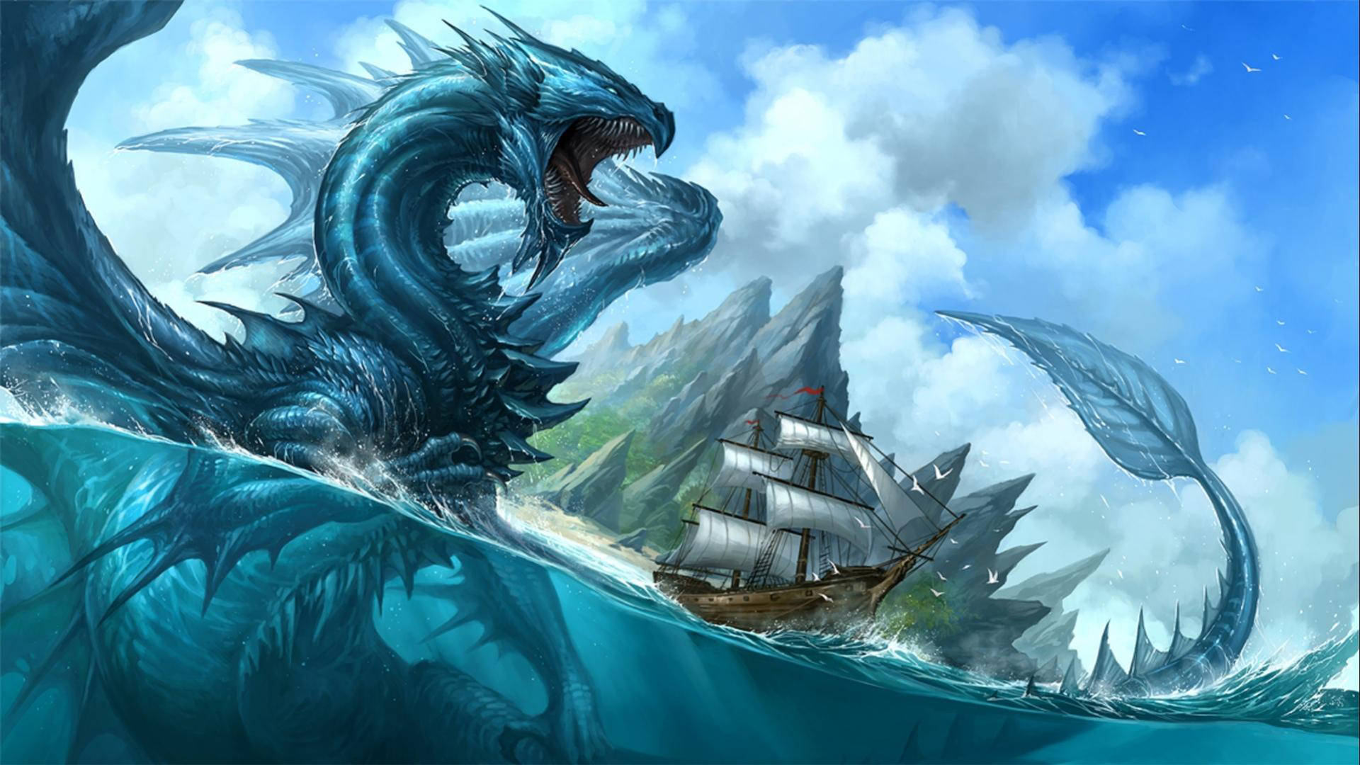 Sea Eastern Dragon Background