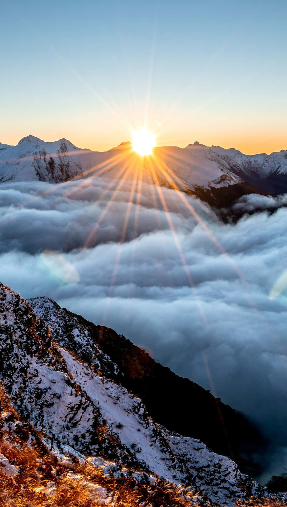 Sea Of Clouds With Sun Rise Background