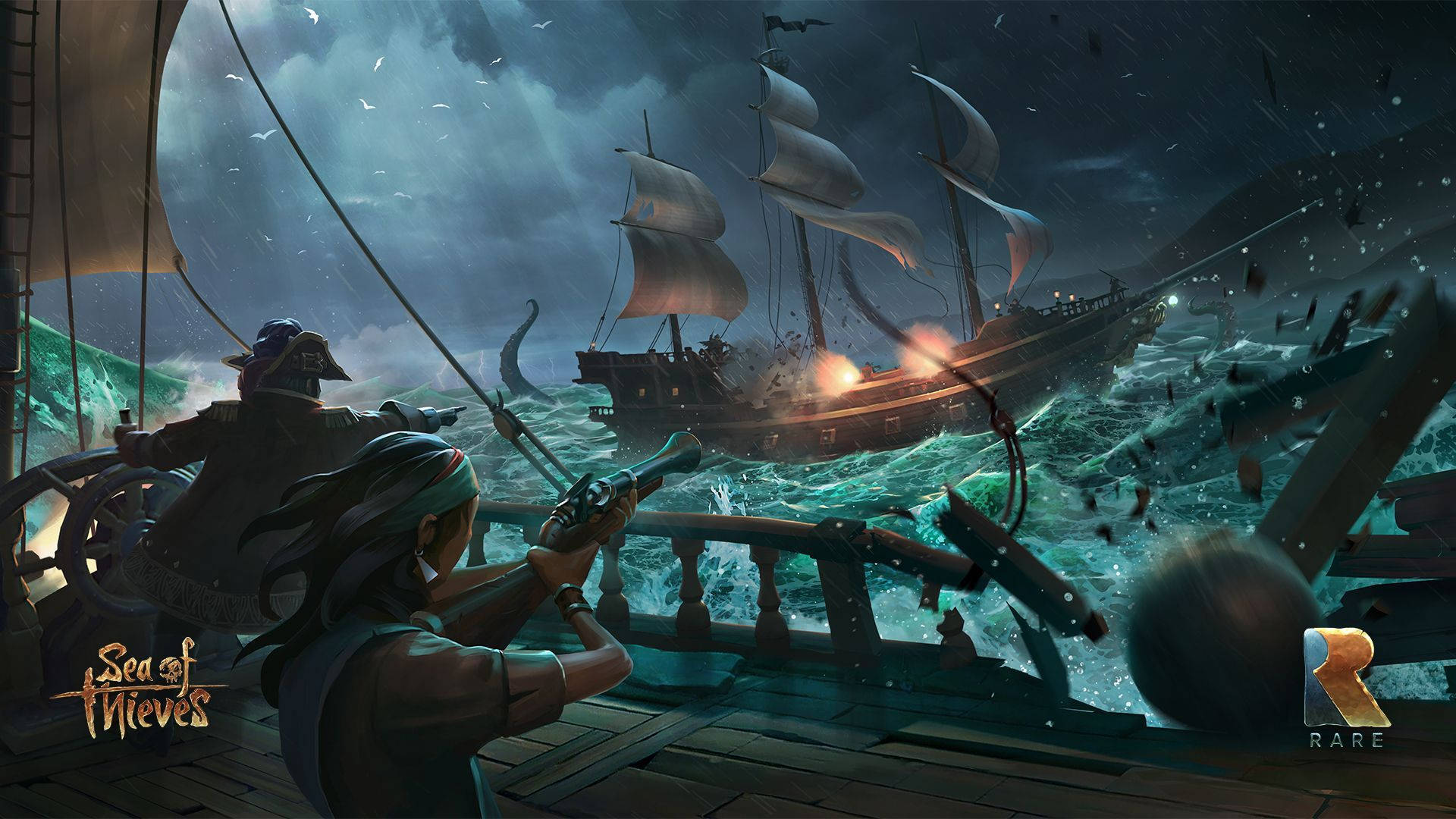 Sea Of Thieves Pirates Storm Battle Background