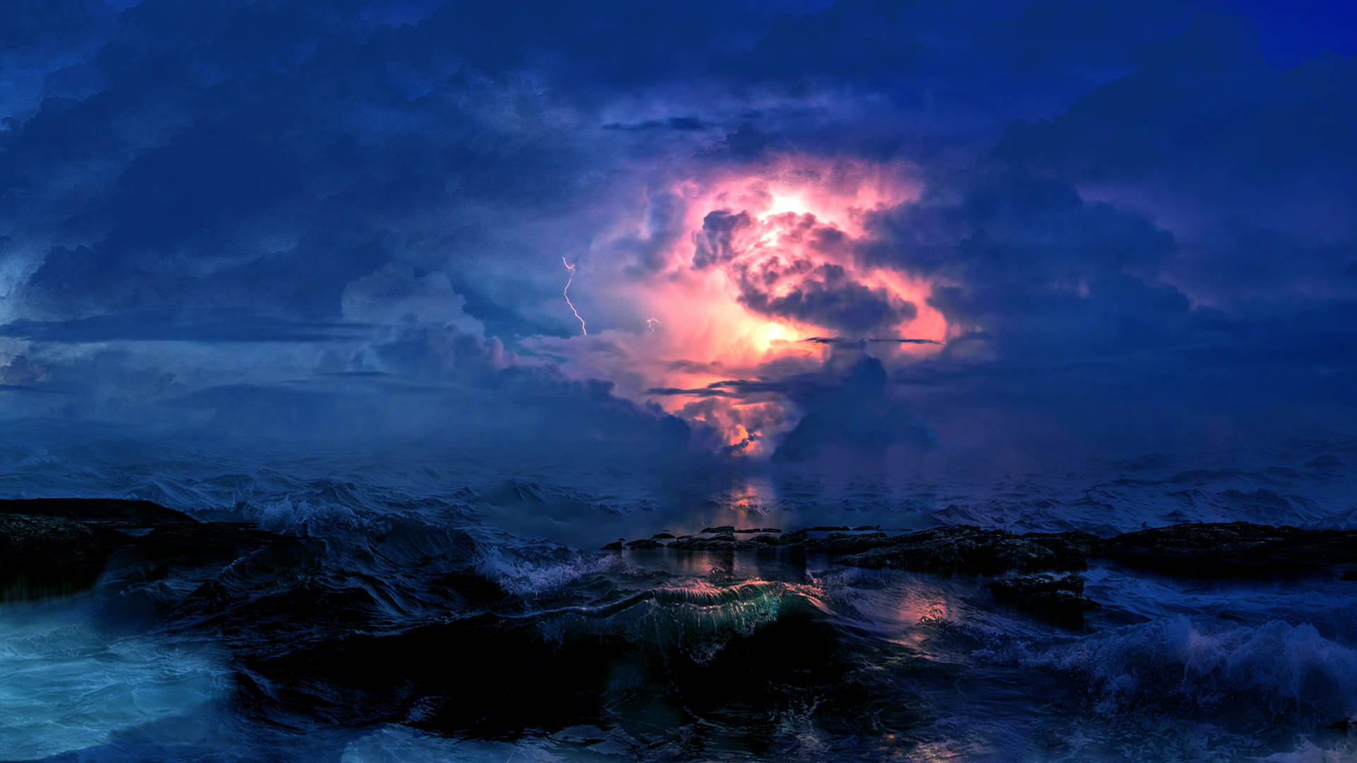 Sea Storm Lightning Background