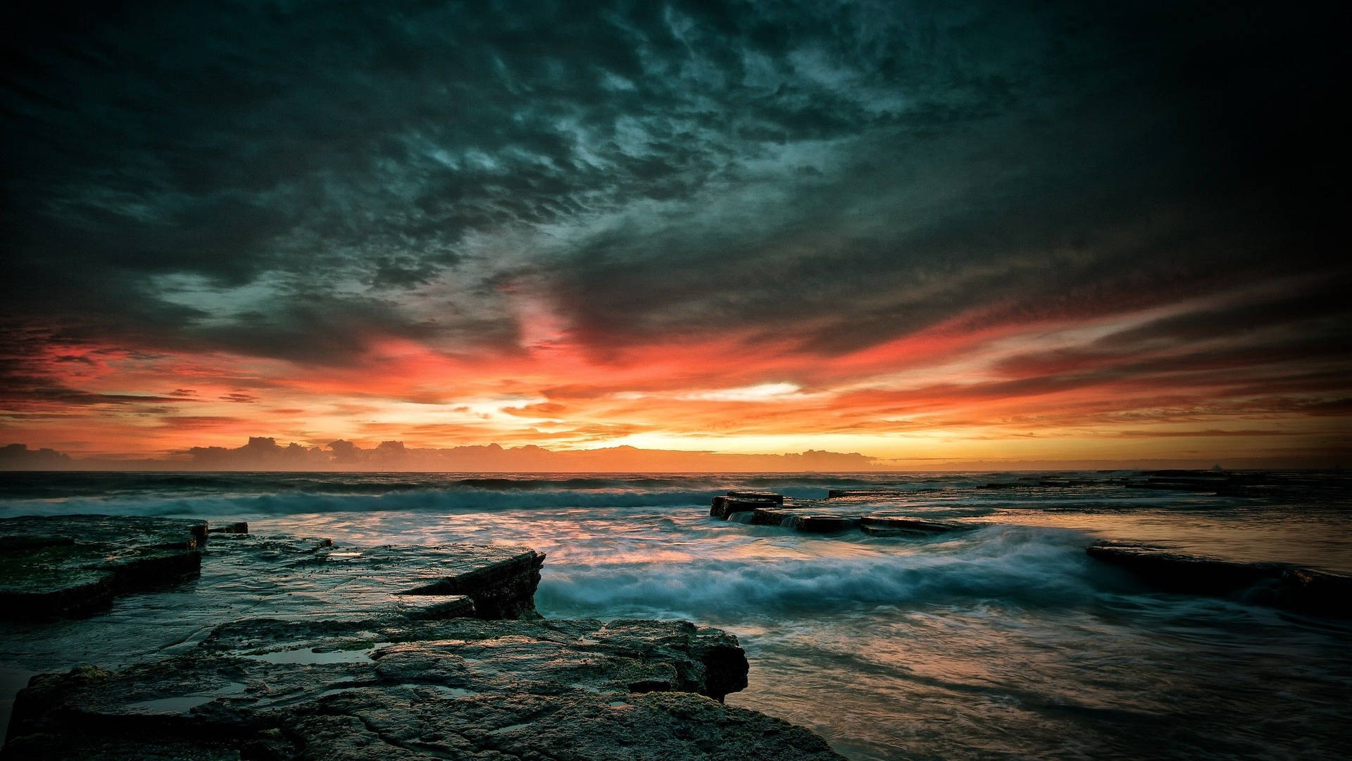 Sea With Rocks Beautiful Dark Background