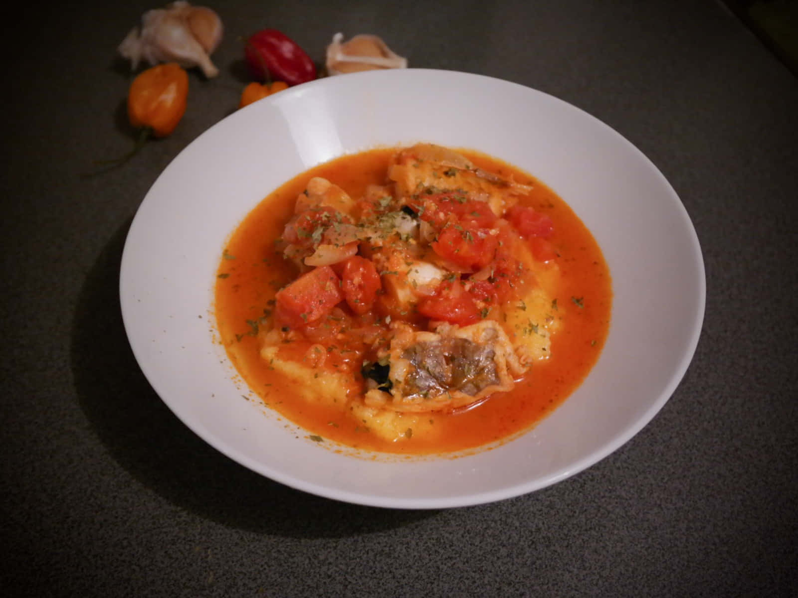 Seafood Brudet In A White Plate Background