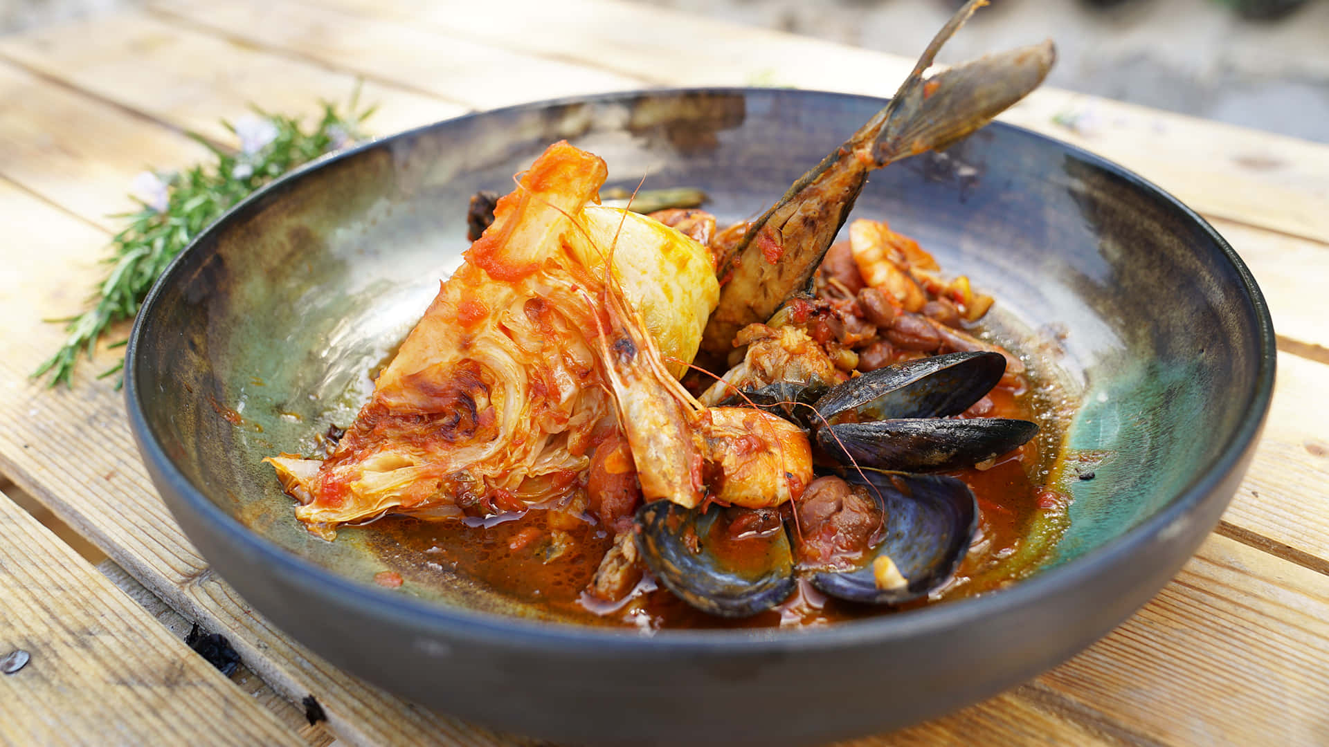 Seafood Brudet With Mussels And Fish Background