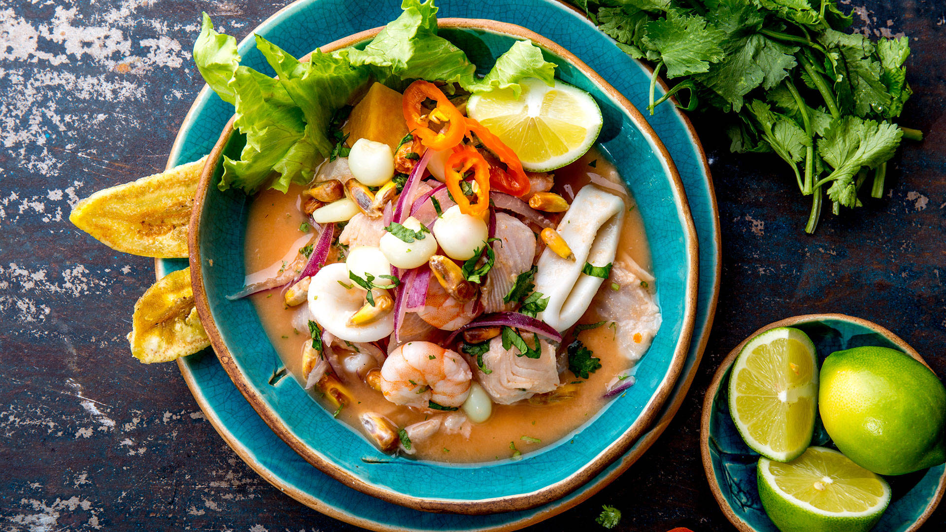 Seafood Ceviche In A Bowl With Lime