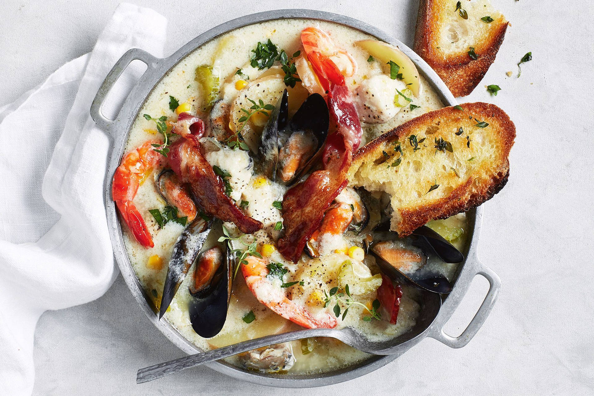 Seafood Chowder And Bread Background