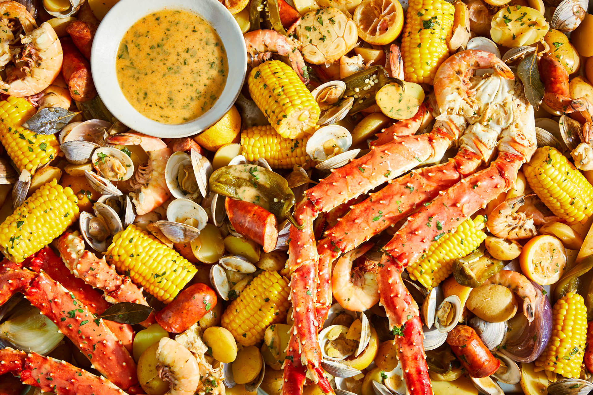 Seafood Crab Leg With Corn Background