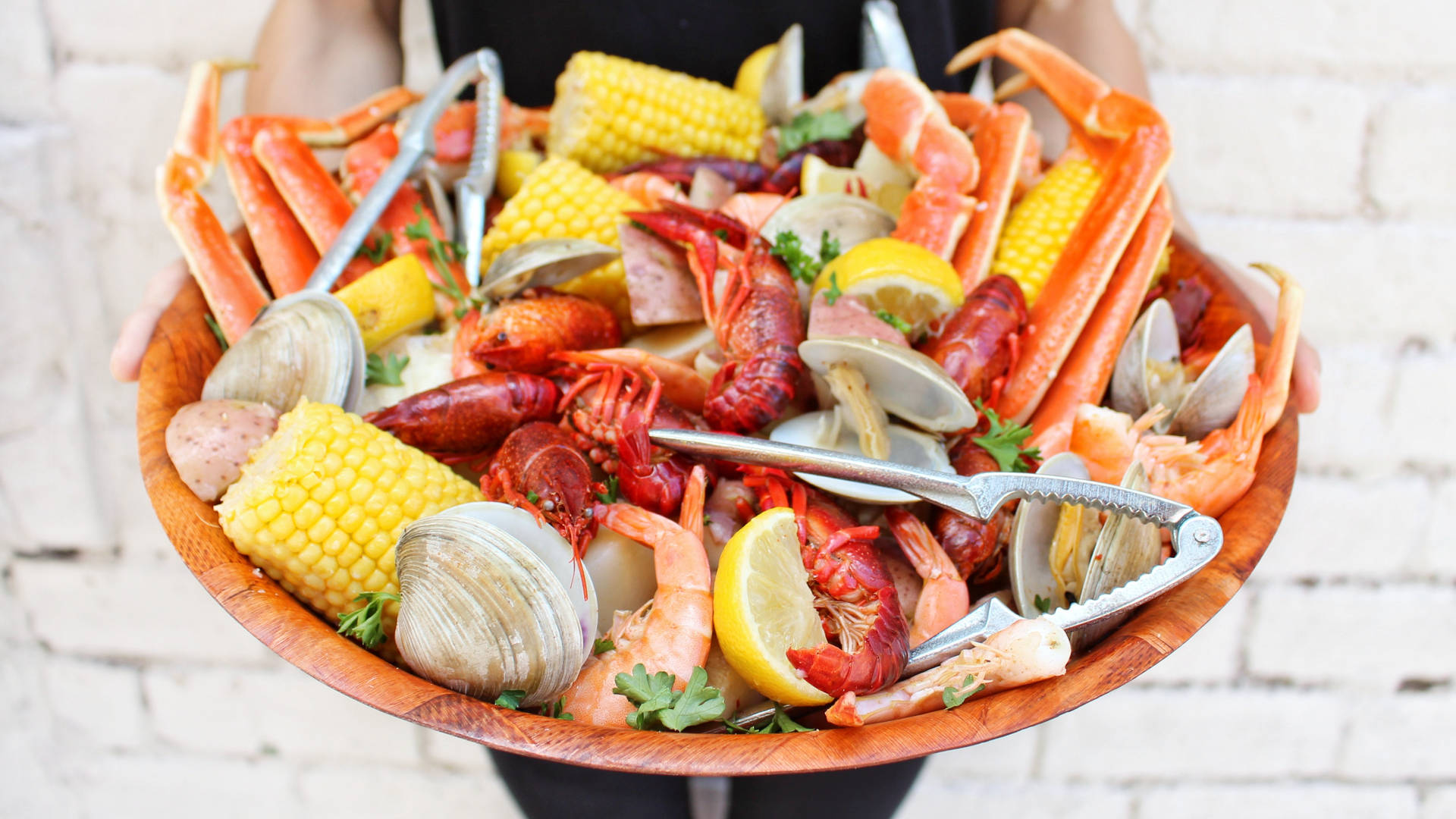 Seafood Dish On Big Plate Background