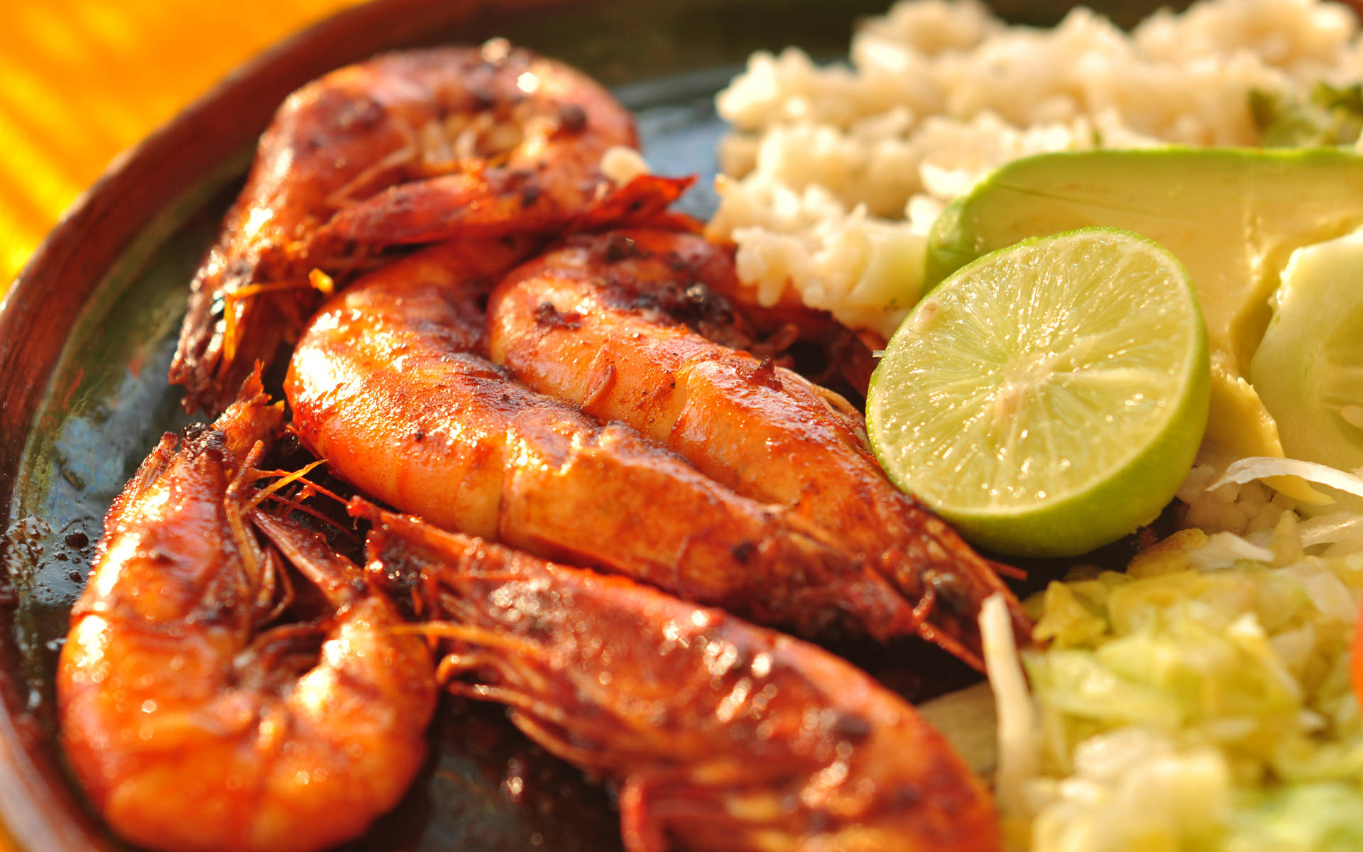 Seafood Roasted Shrimp With Rice Background