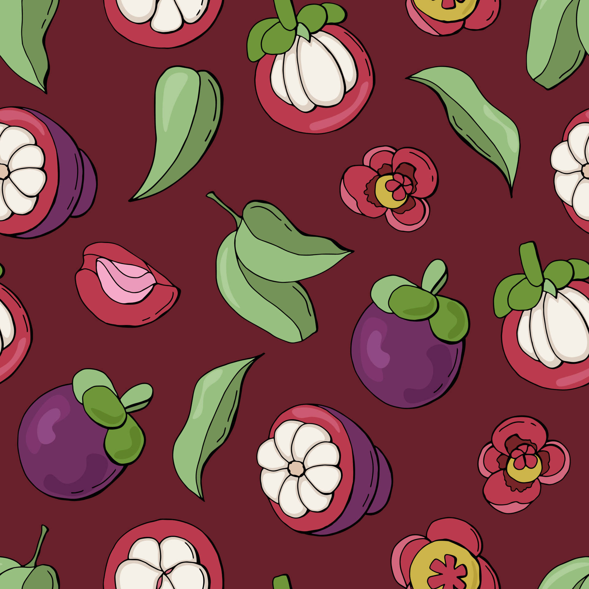 Seamless Mangosteen Fruit Pattern Background