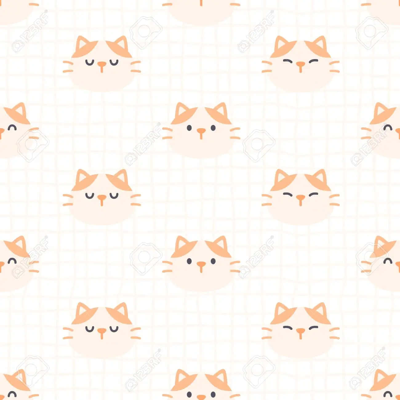 Seamless Pattern With Cute Cat Faces Background