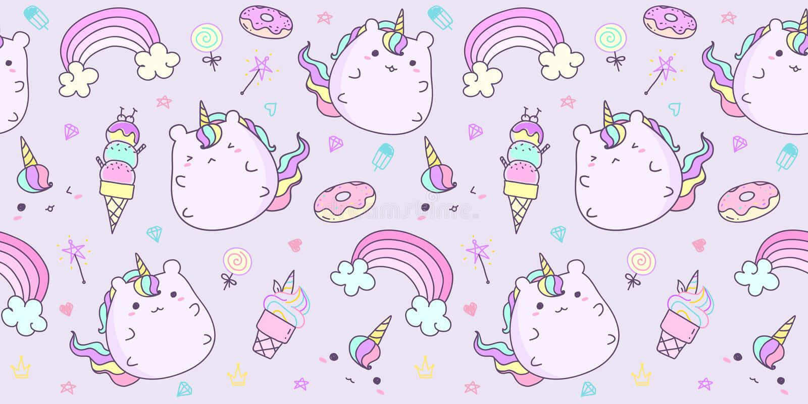 Seamless Pattern With Cute Unicorns And Donuts On A Purple Background Background