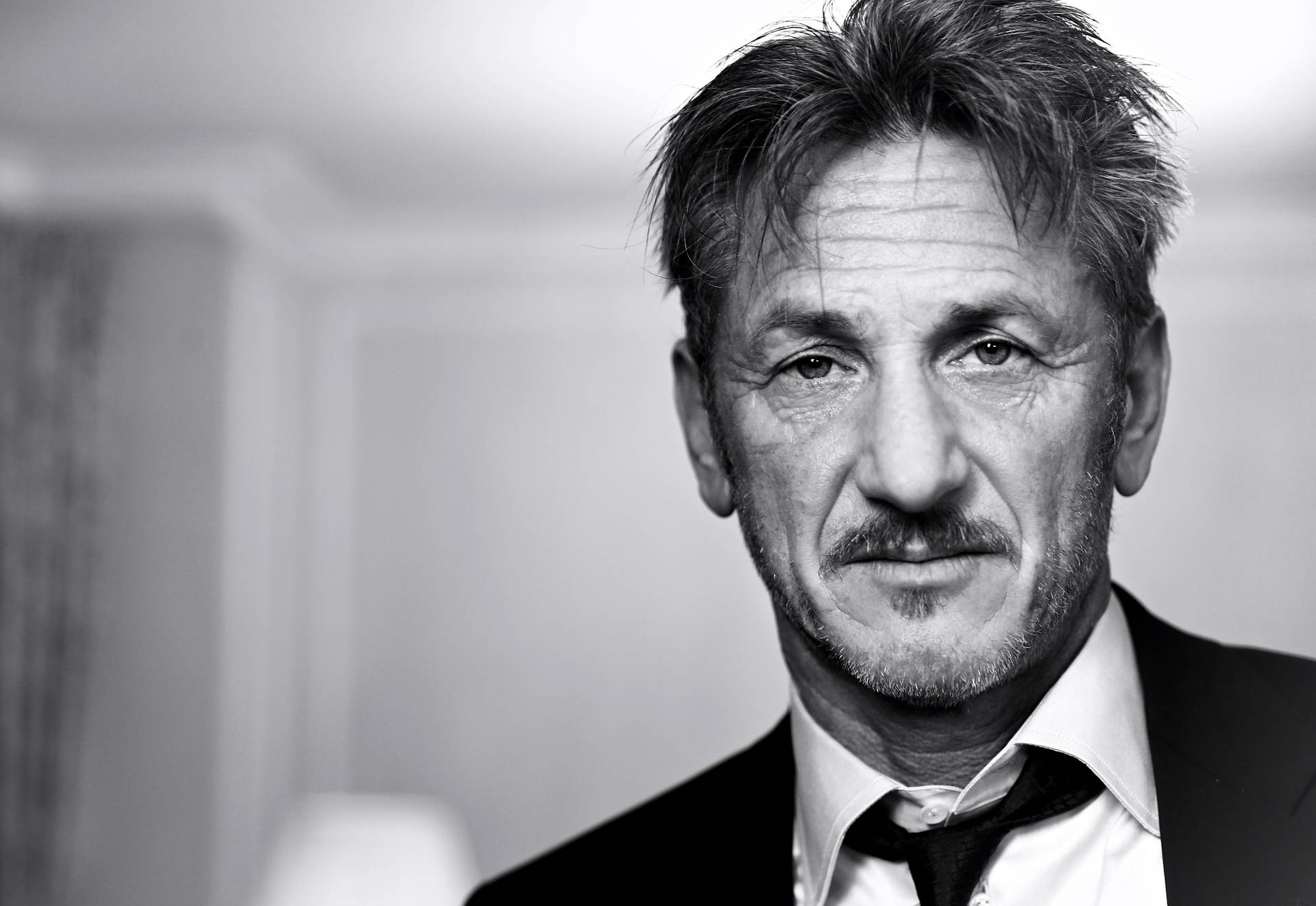 Sean Penn Portrait In Black And White Background