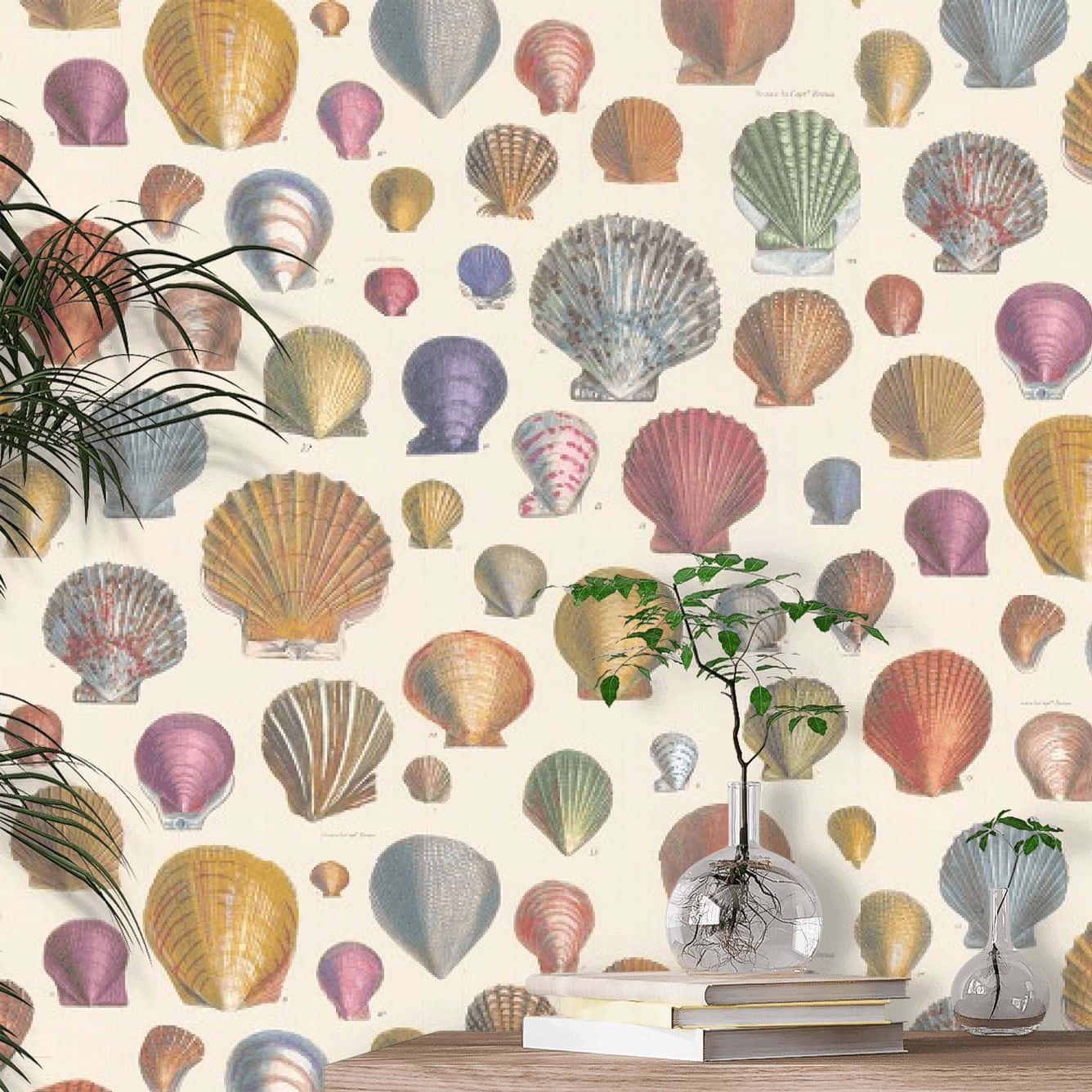 Seashell Wall Pattern In Pastel Colors Background