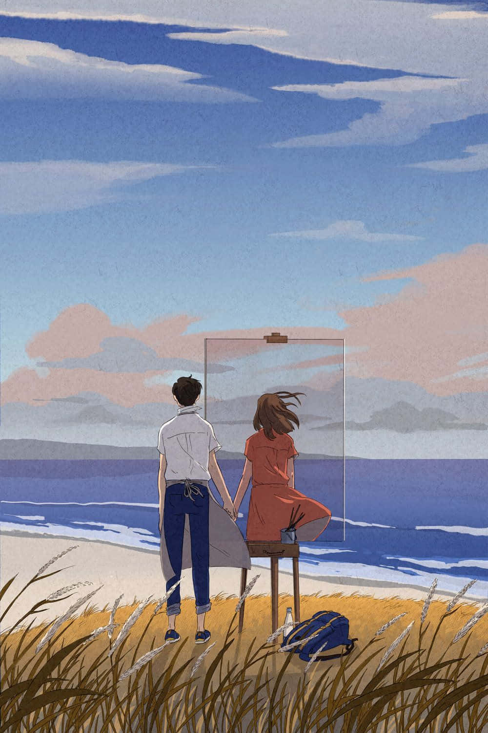 Seaside_ Artistic_ Encounter_ Anime_ Style Background
