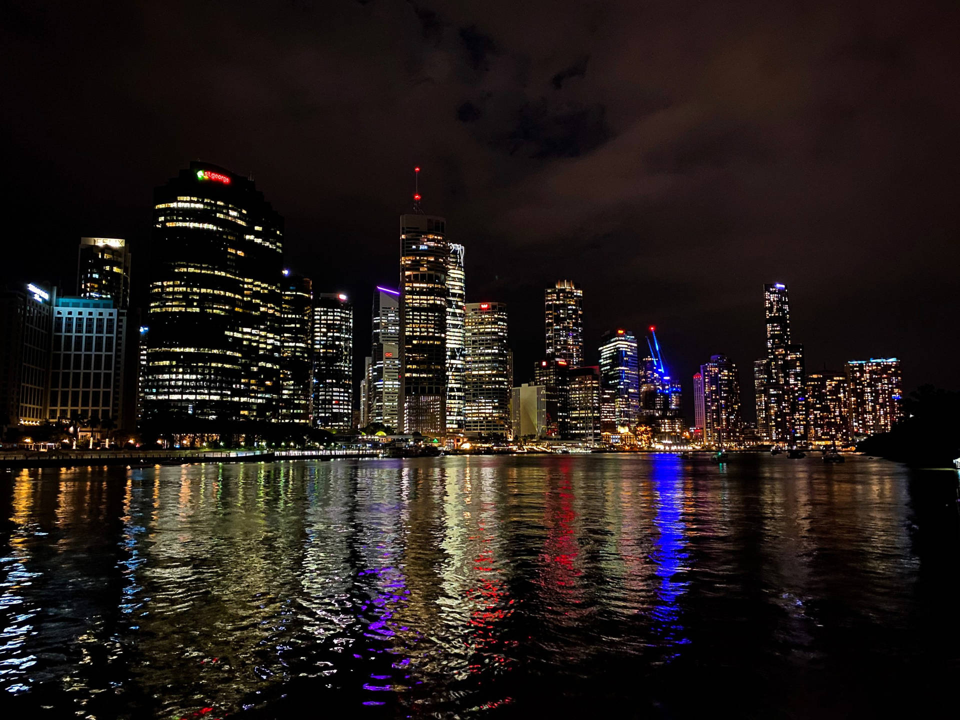 Seaside Brisbane Buildings City At Night Background