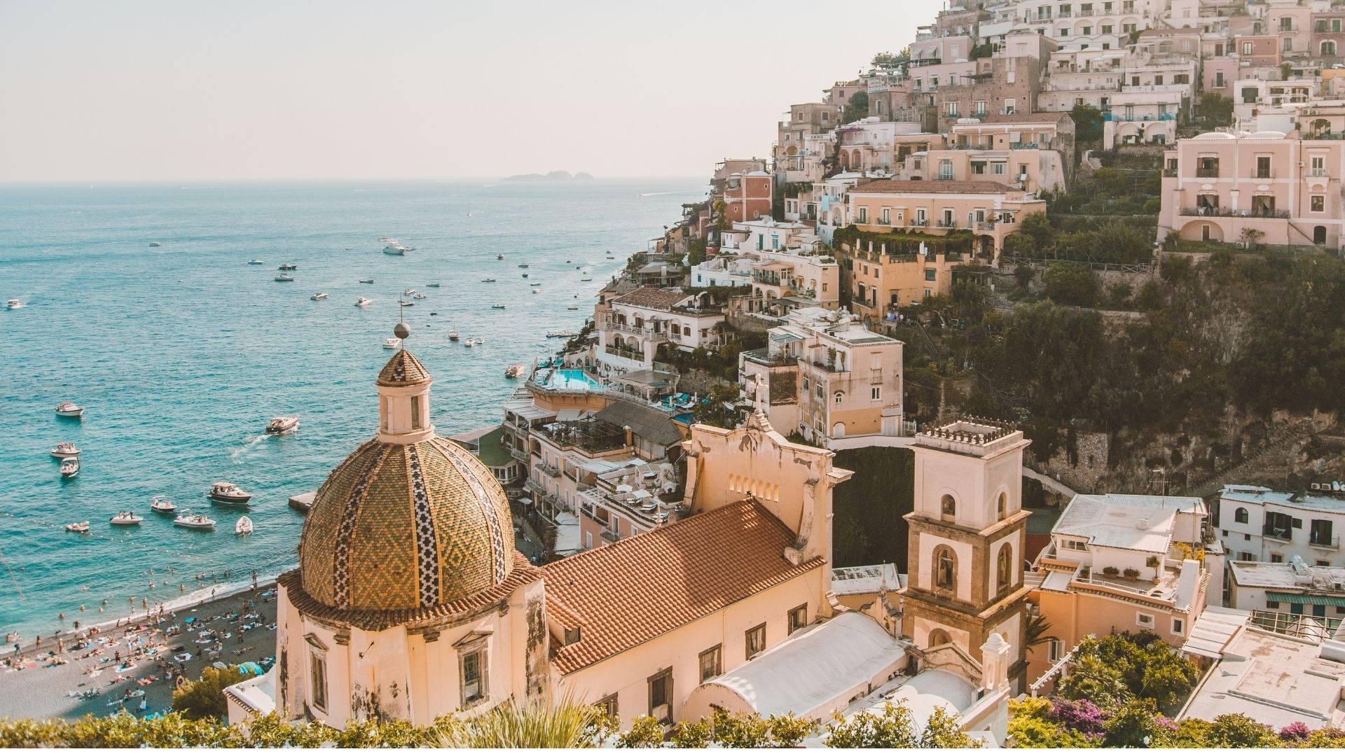 Seaside Hill Town Of Positano Amalfi Coast Background