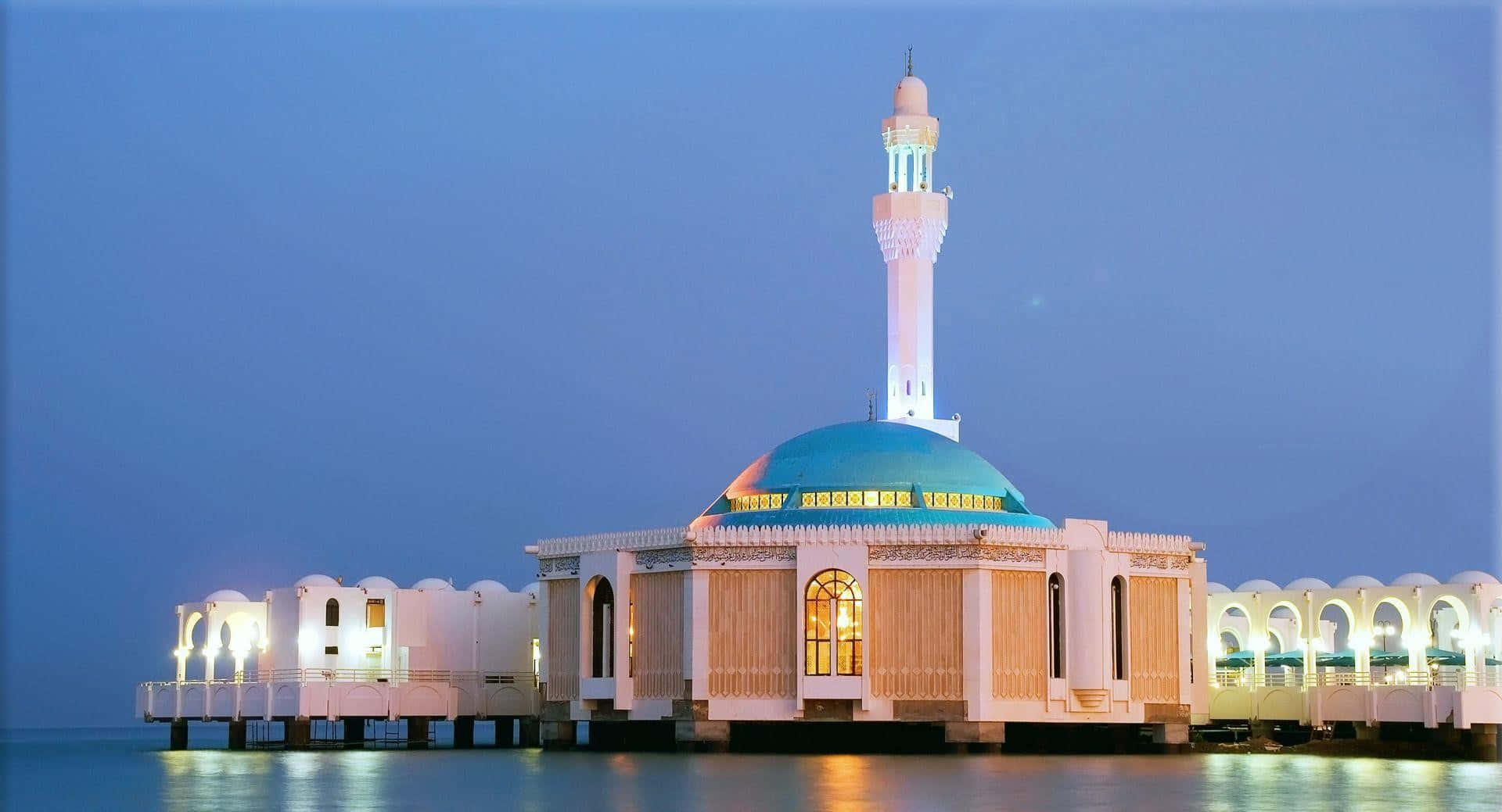 Seaside_ Mosque_at_ Twilight Background