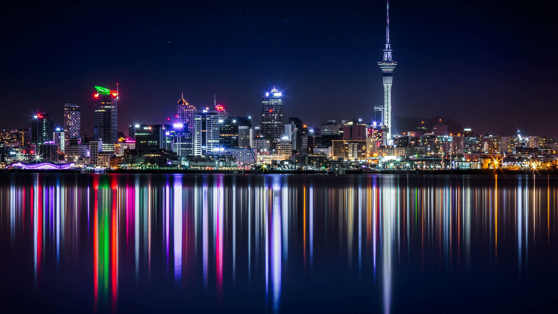 Seaside Towers Auckland City At Night Background