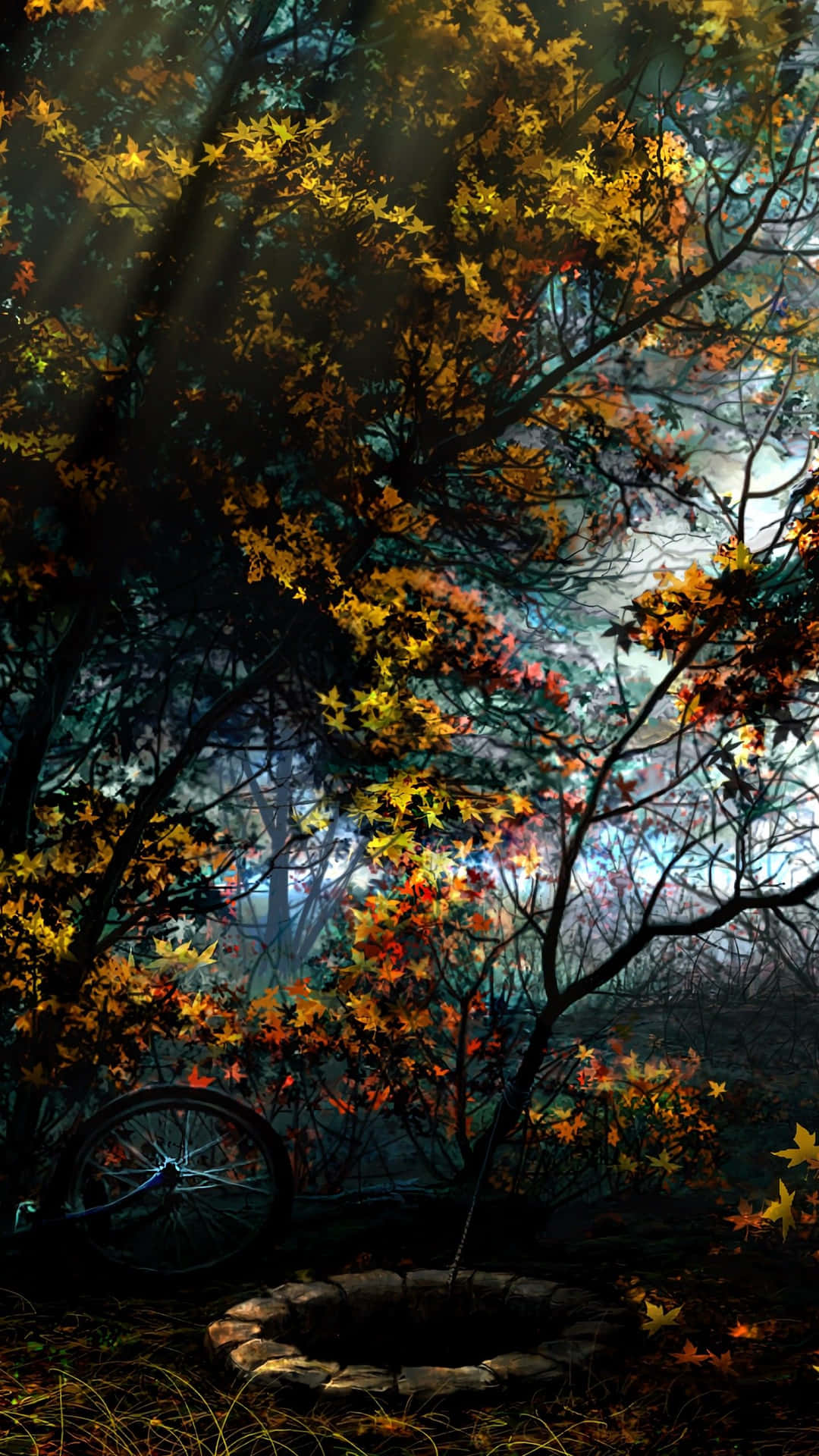 Seasonal Dark Forest Well Background