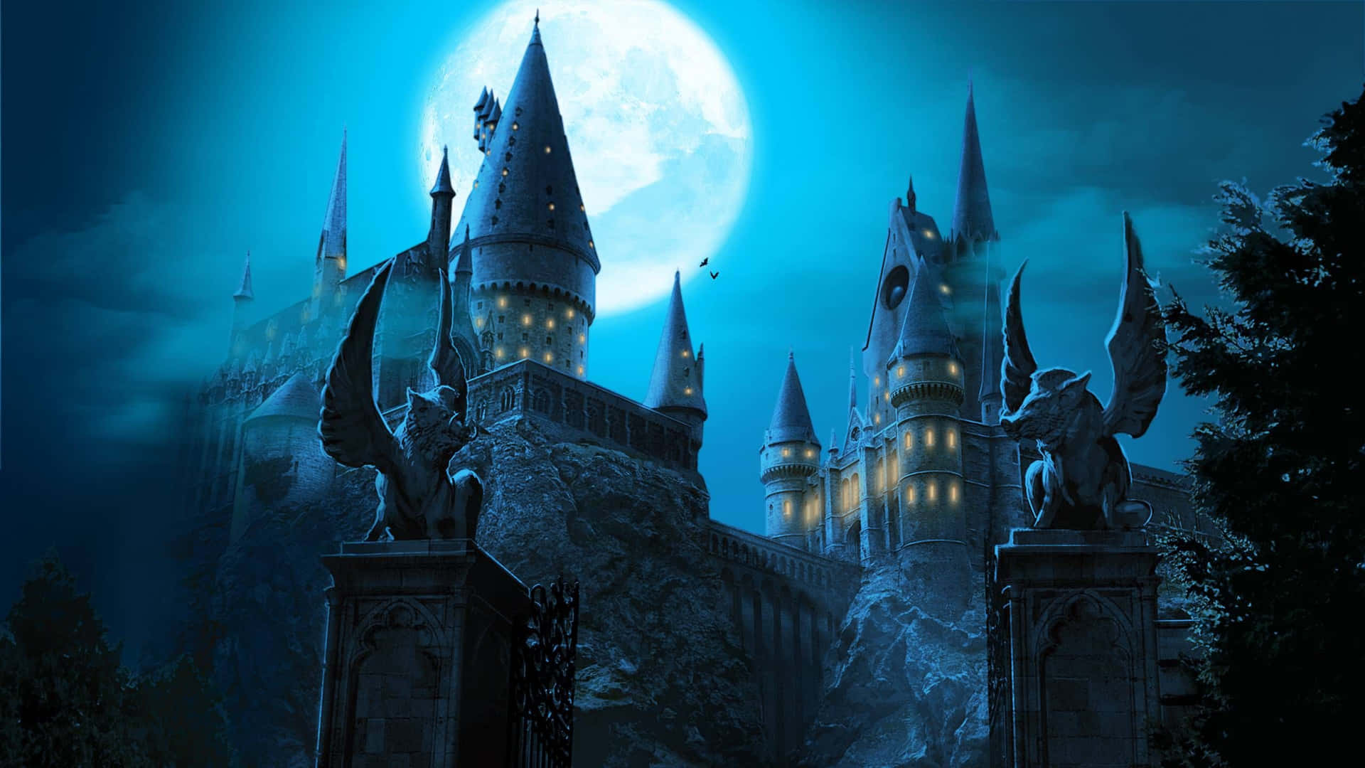 Seasonal Hogwarts Castle, Illuminated In Snow Background