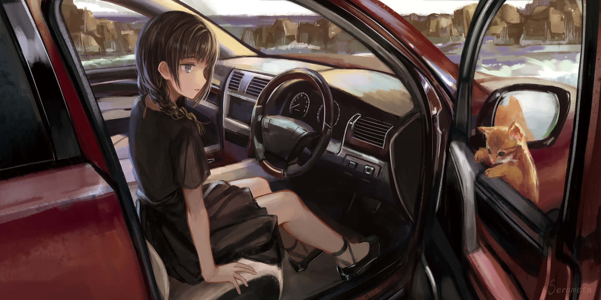 Seated In The Interior Of A Modern Vehicle Background