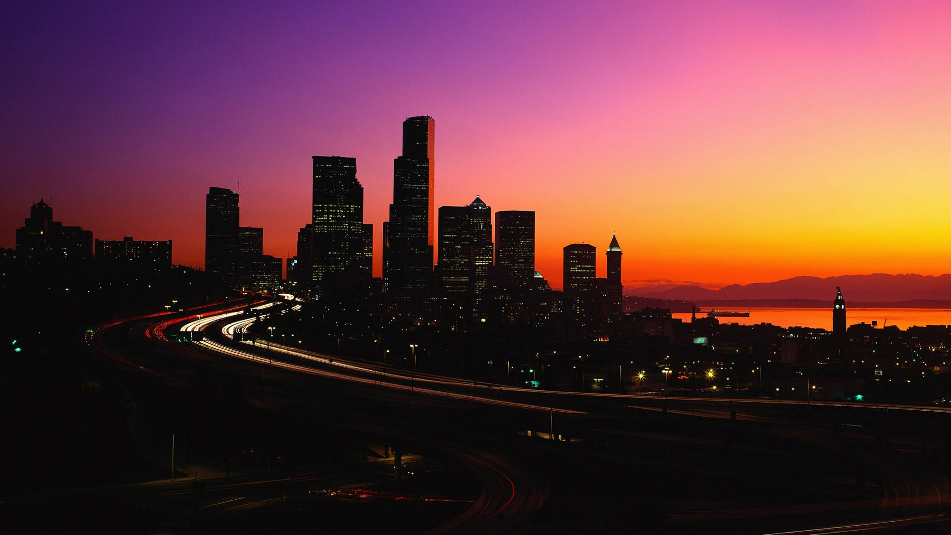 Seattle 4k Sunset Silhouette Background