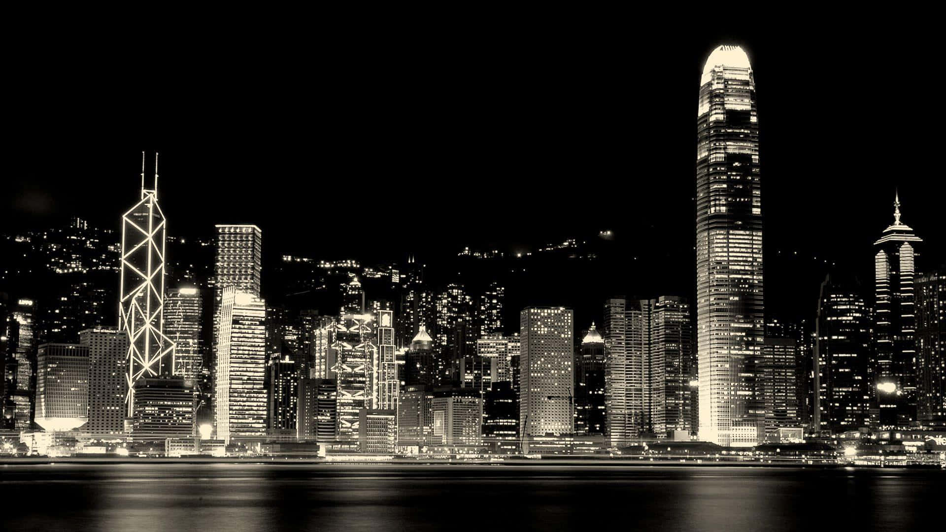 Seattle At Night Monochrome Desktop Background